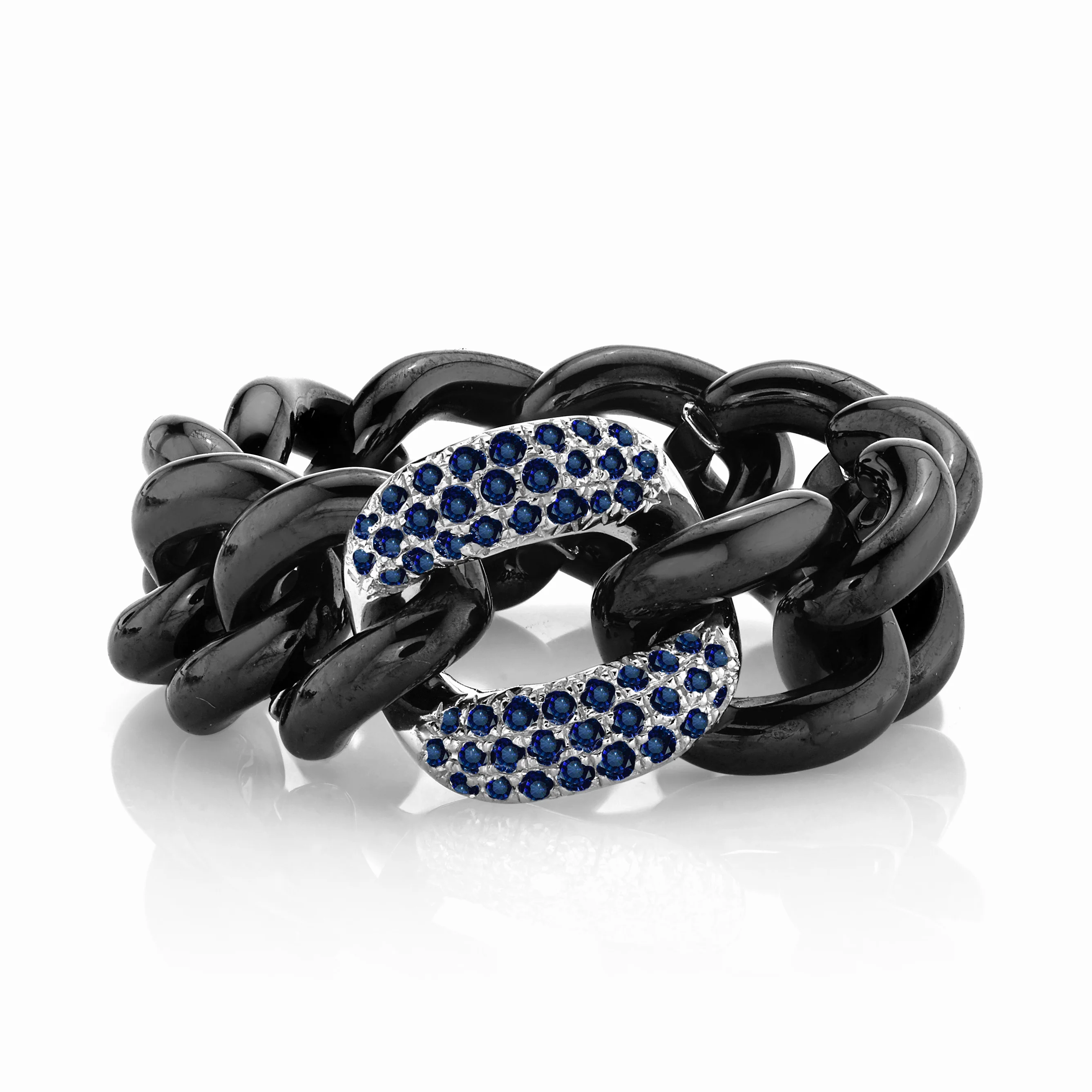 MEN'S BLUE SAPPHIRE & BLACK CERAMIC MEDIUM LINK RING - Image 3