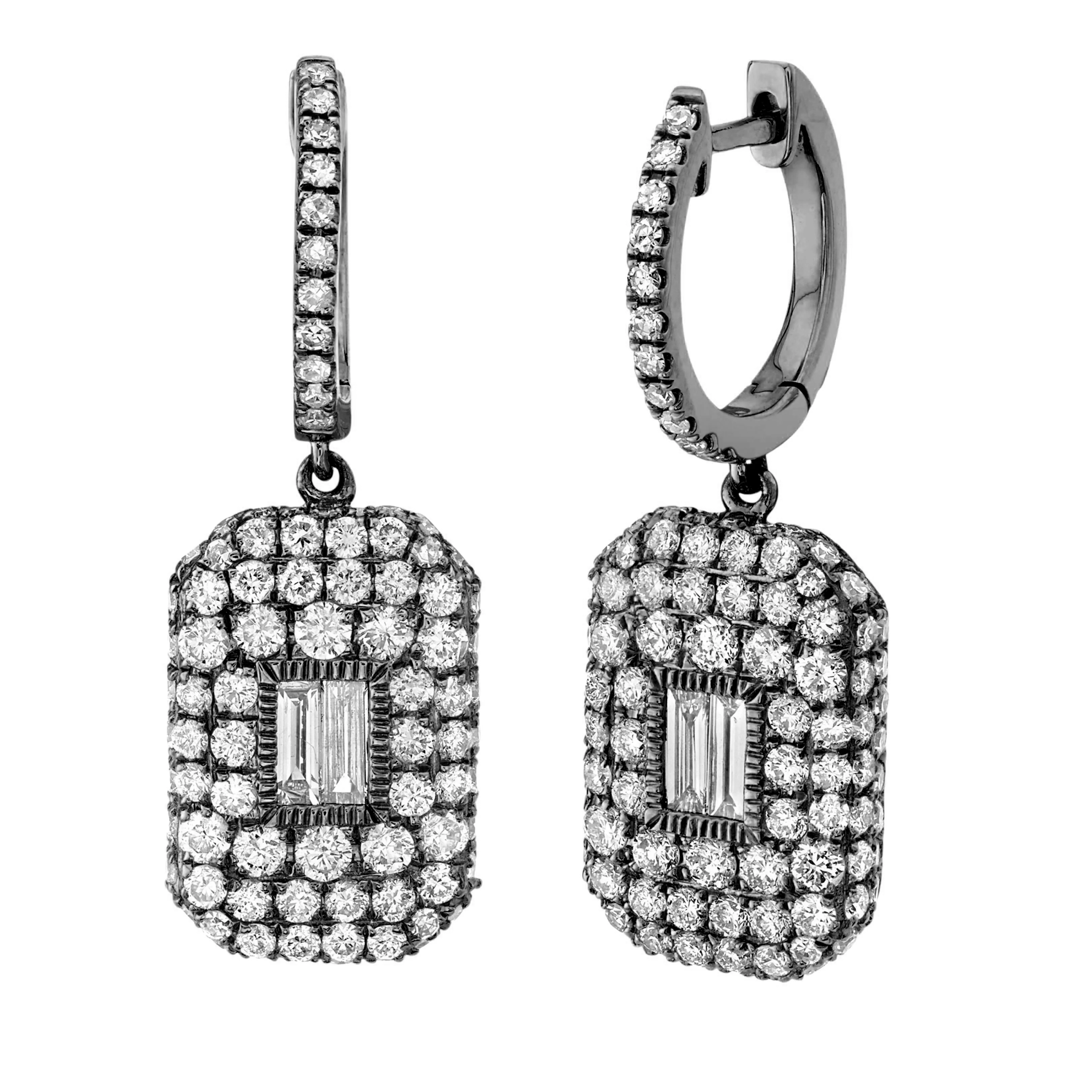 DIAMOND PAVE BAGUETTE DROP EARRINGS - Image 4