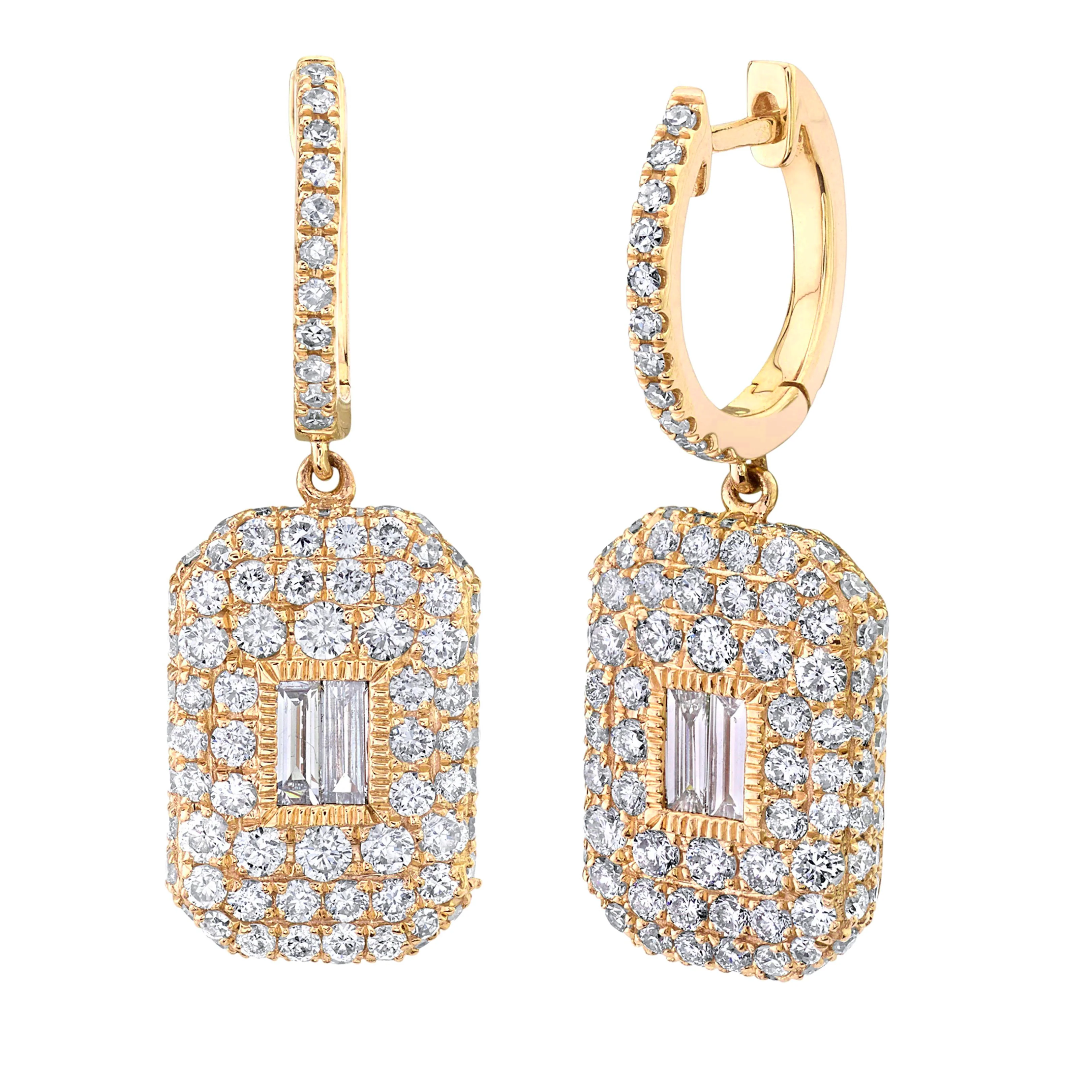 DIAMOND PAVE BAGUETTE DROP EARRINGS - Image 5