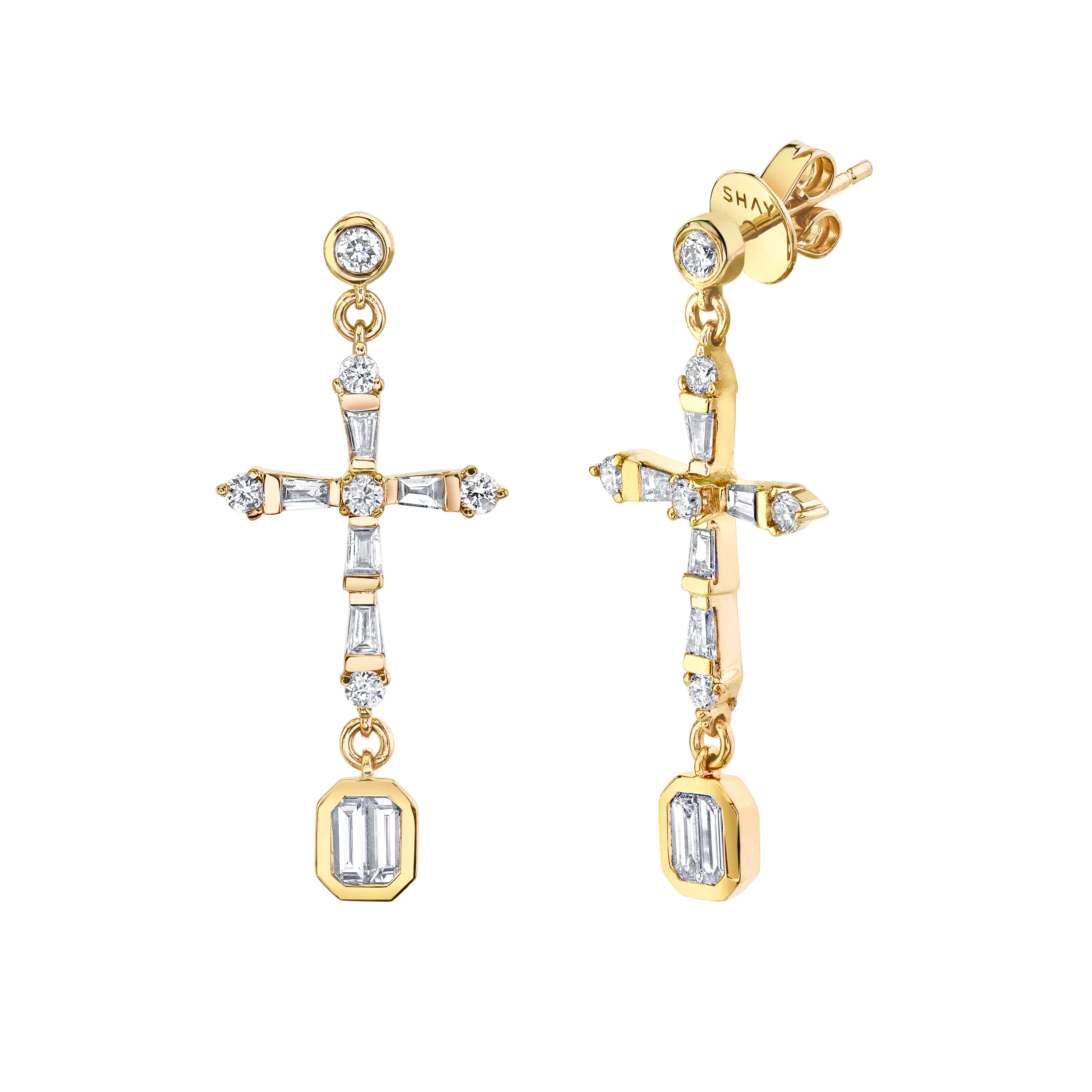 DIAMOND CROSS DROP EARRINGS - Image 3
