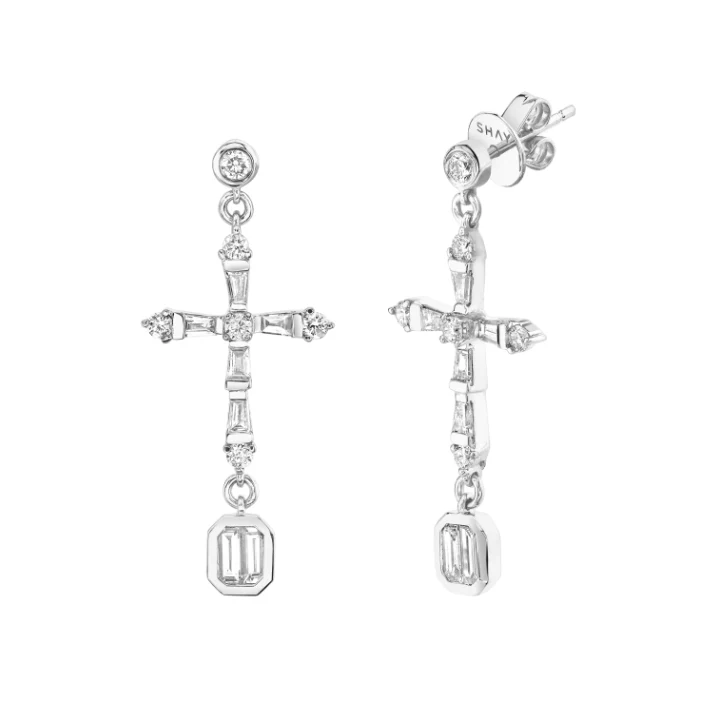 DIAMOND CROSS DROP EARRINGS - Image 4