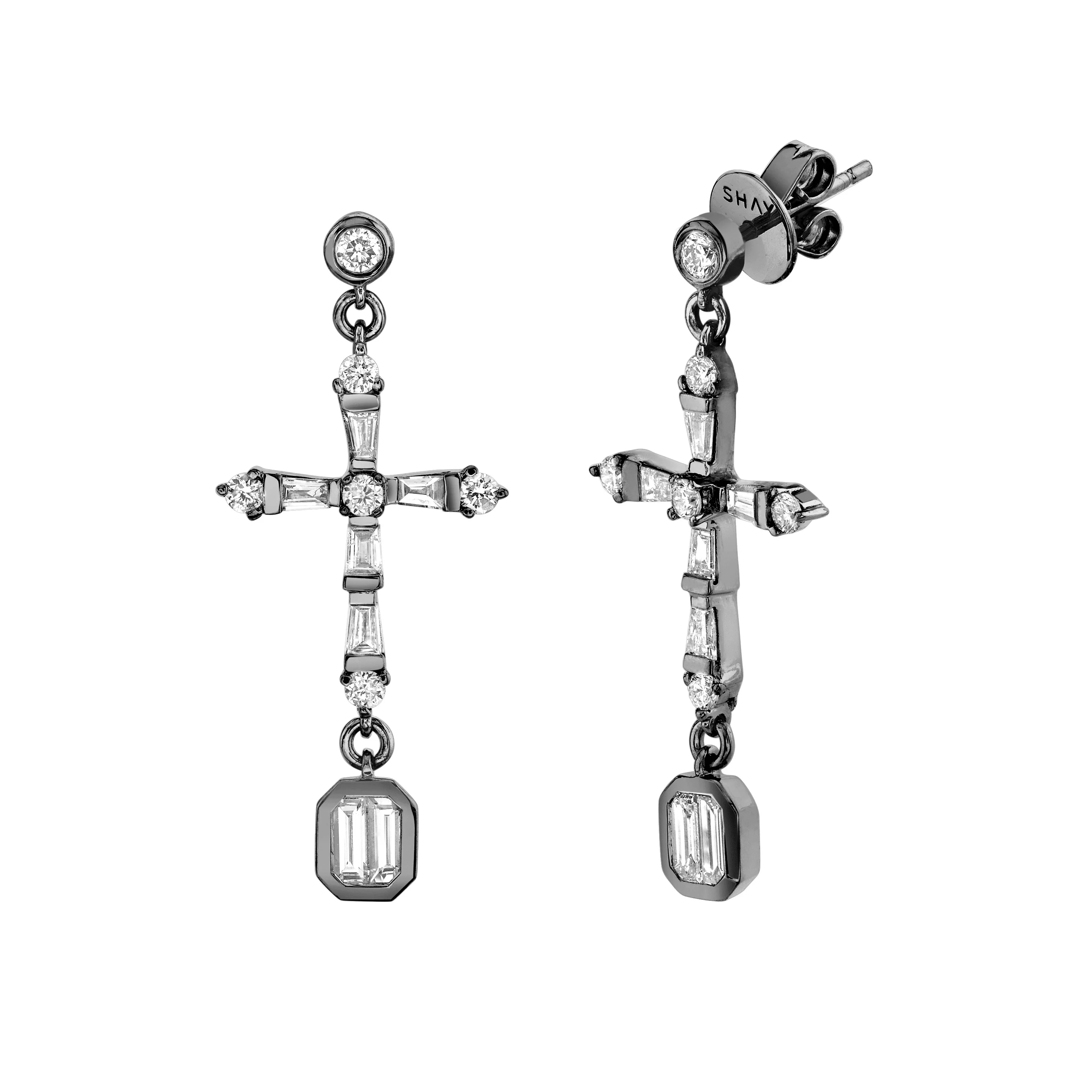 DIAMOND CROSS DROP EARRINGS - Image 5