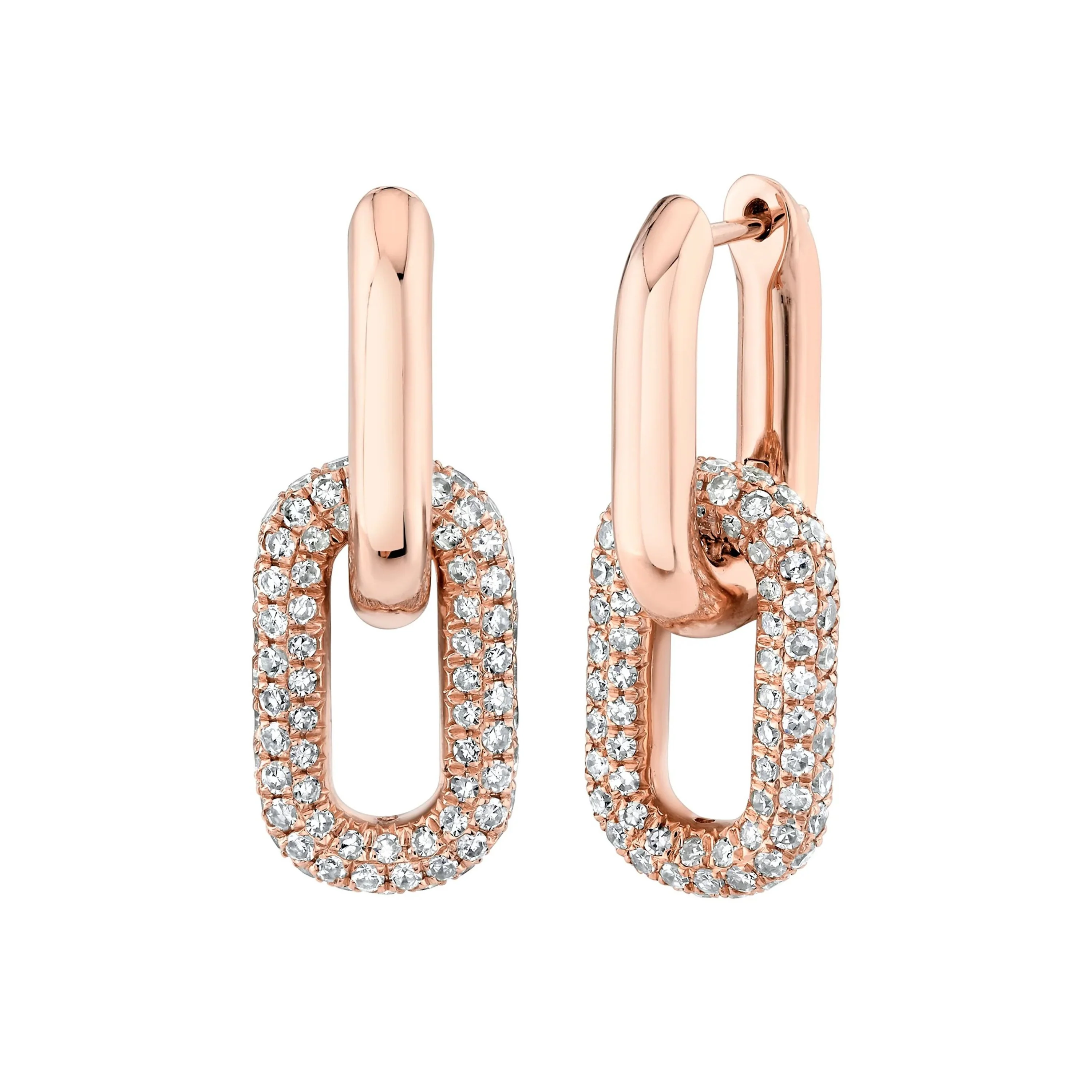 DIAMOND DOUBLE PARTIAL PAVE MINI CABLE LINK EARRINGS - Image 3