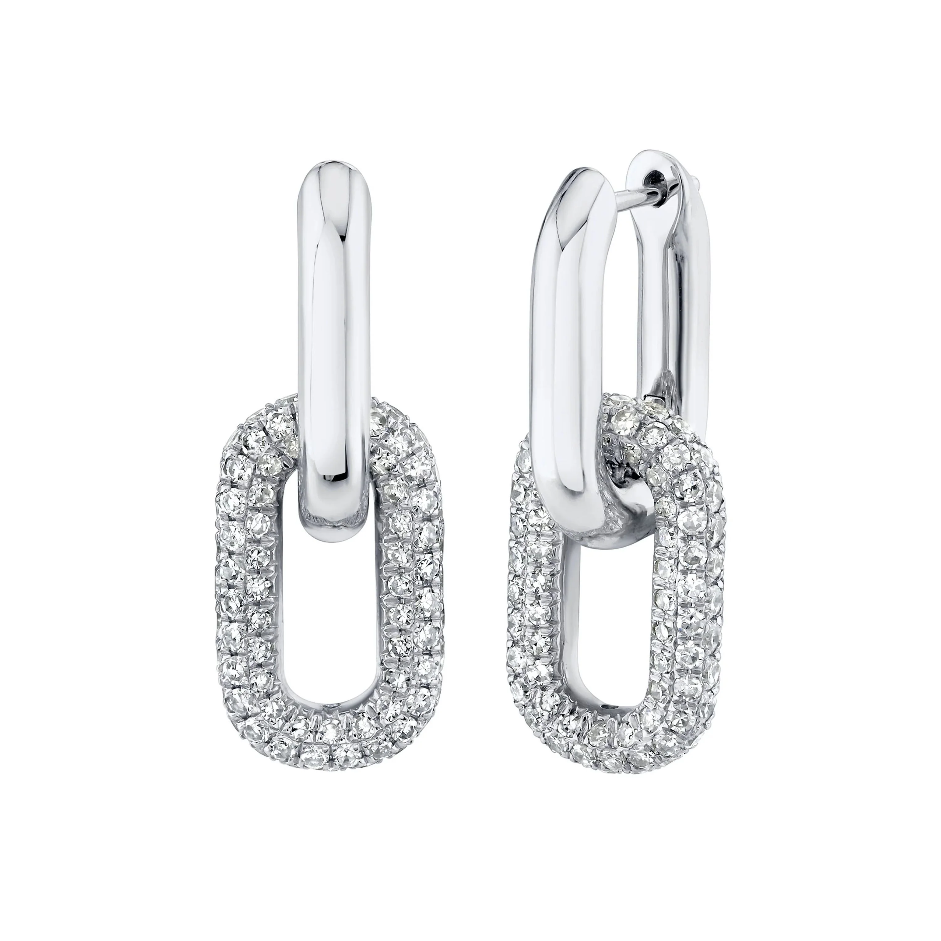 DIAMOND DOUBLE PARTIAL PAVE MINI CABLE LINK EARRINGS - Image 4