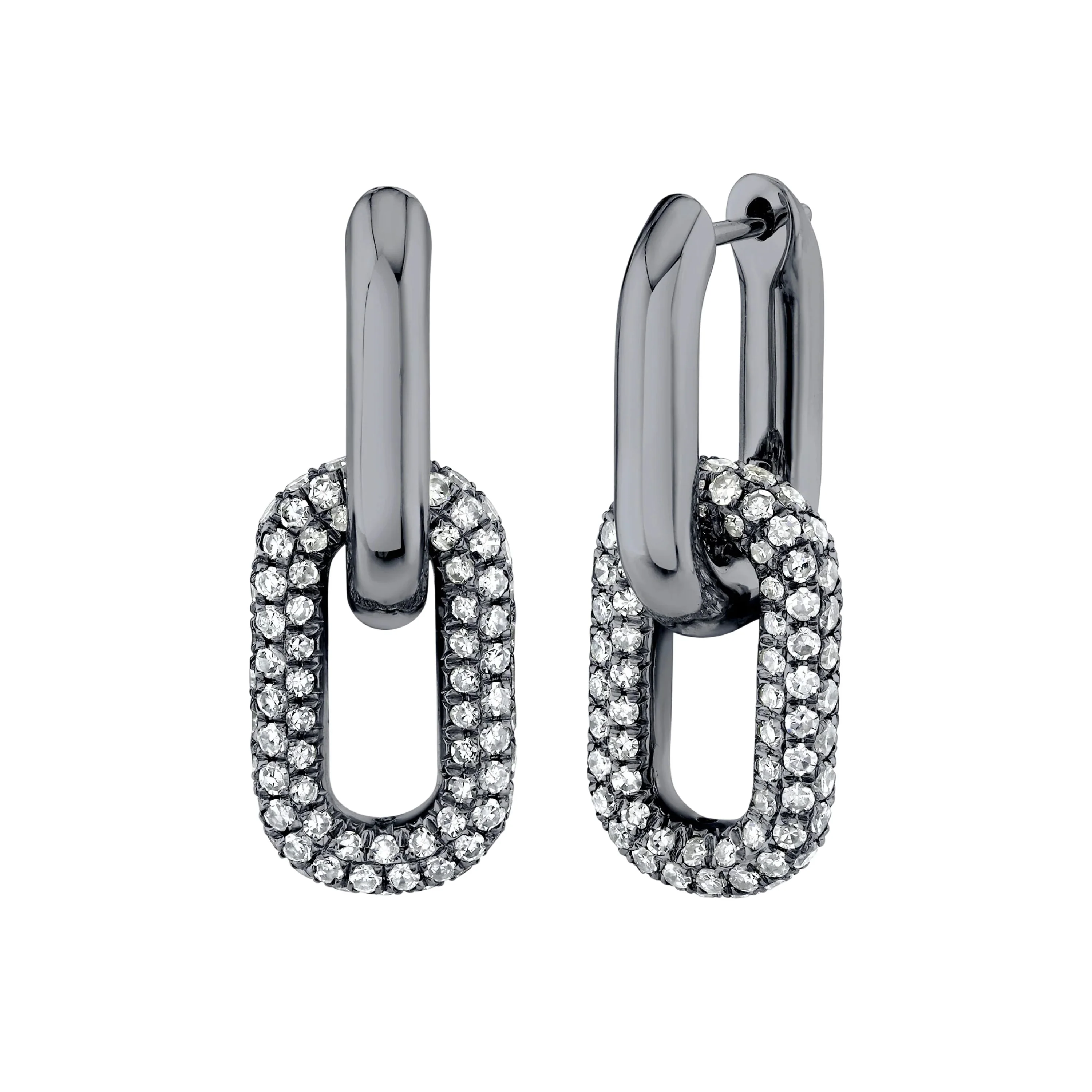 DIAMOND DOUBLE PARTIAL PAVE MINI CABLE LINK EARRINGS - Image 5