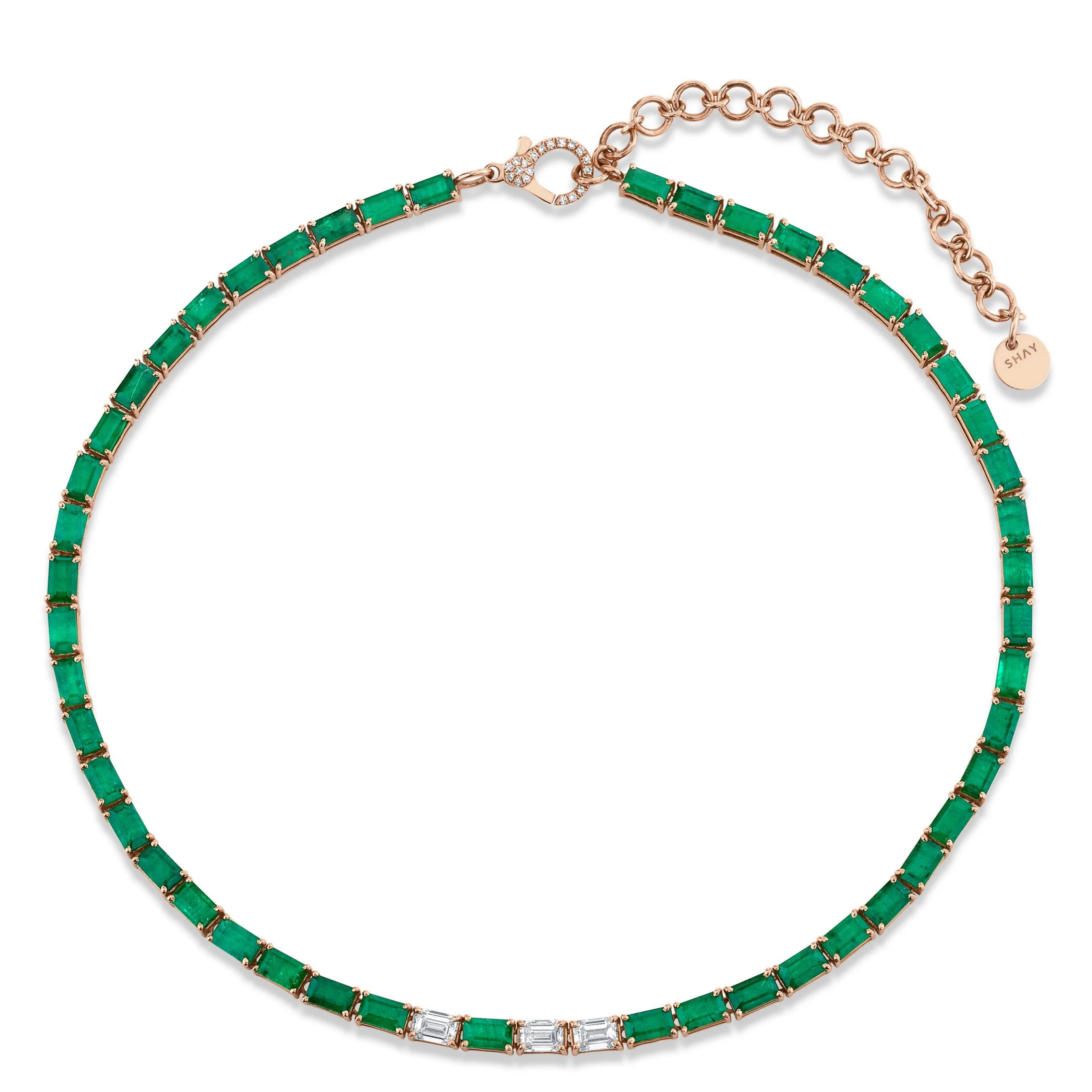 EMERALD & DIAMOND EAST WEST TENNIS NECKLACE - Image 3