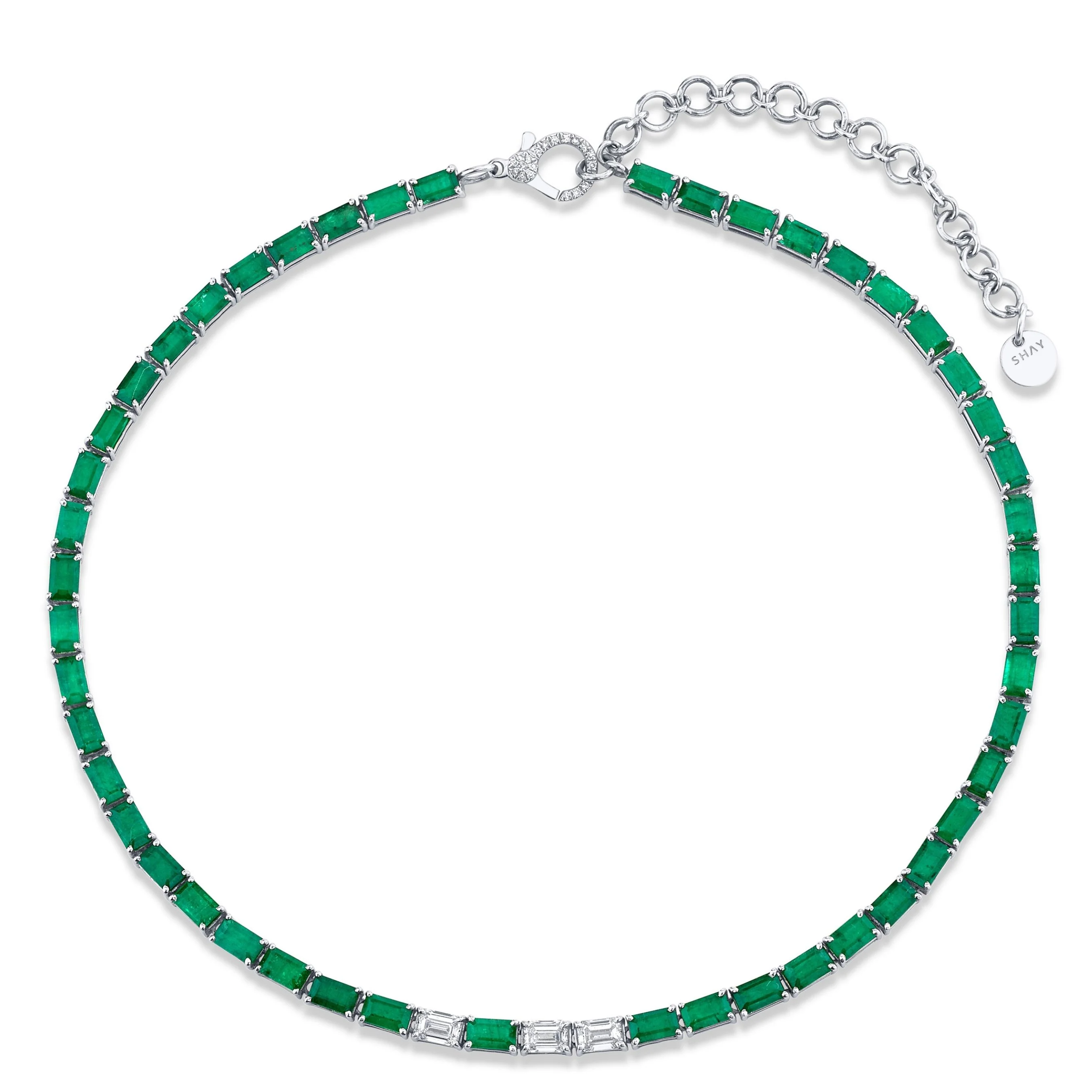 EMERALD & DIAMOND EAST WEST TENNIS NECKLACE - Image 4