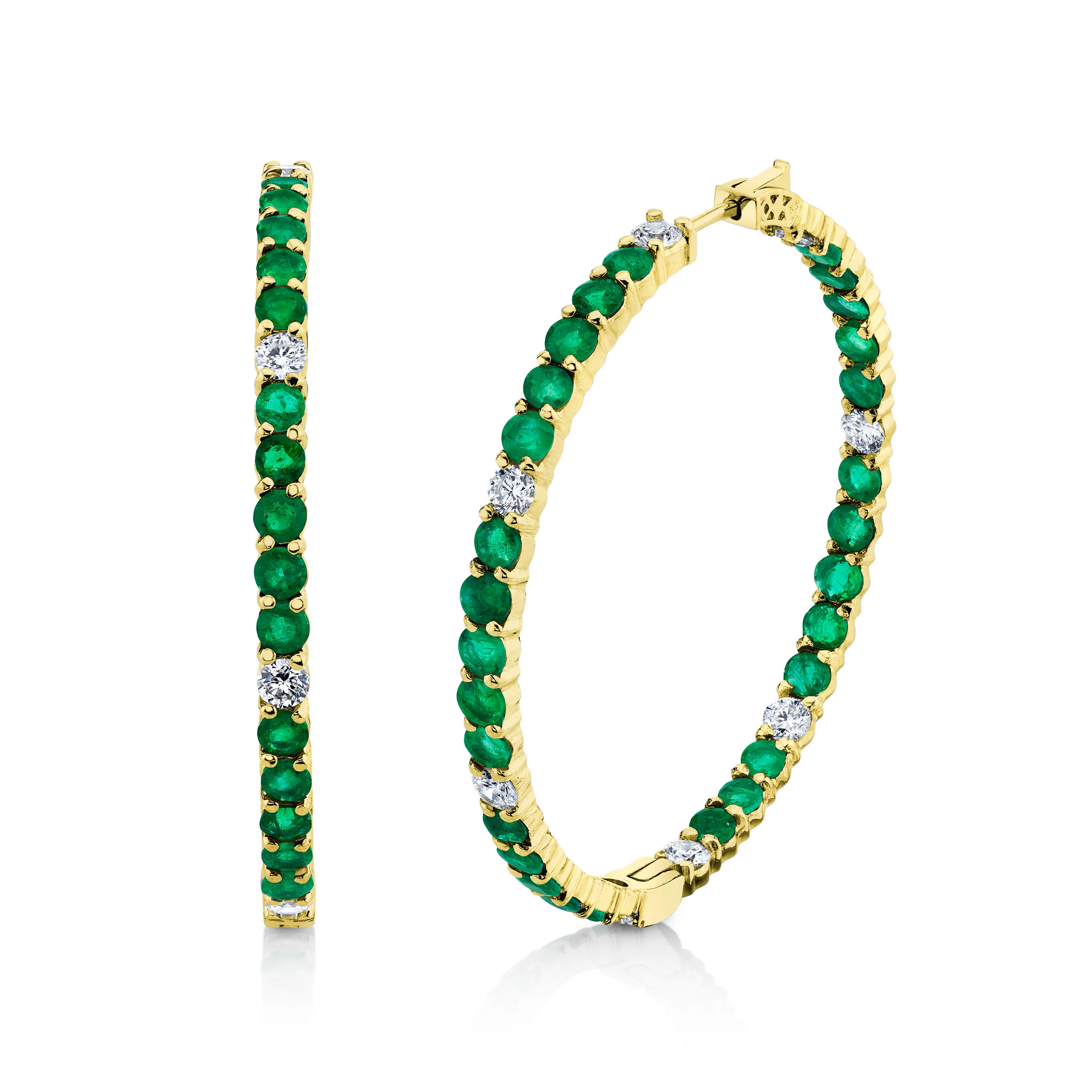 EMERALD & DIAMOND LARGE HOOPS - Image 3