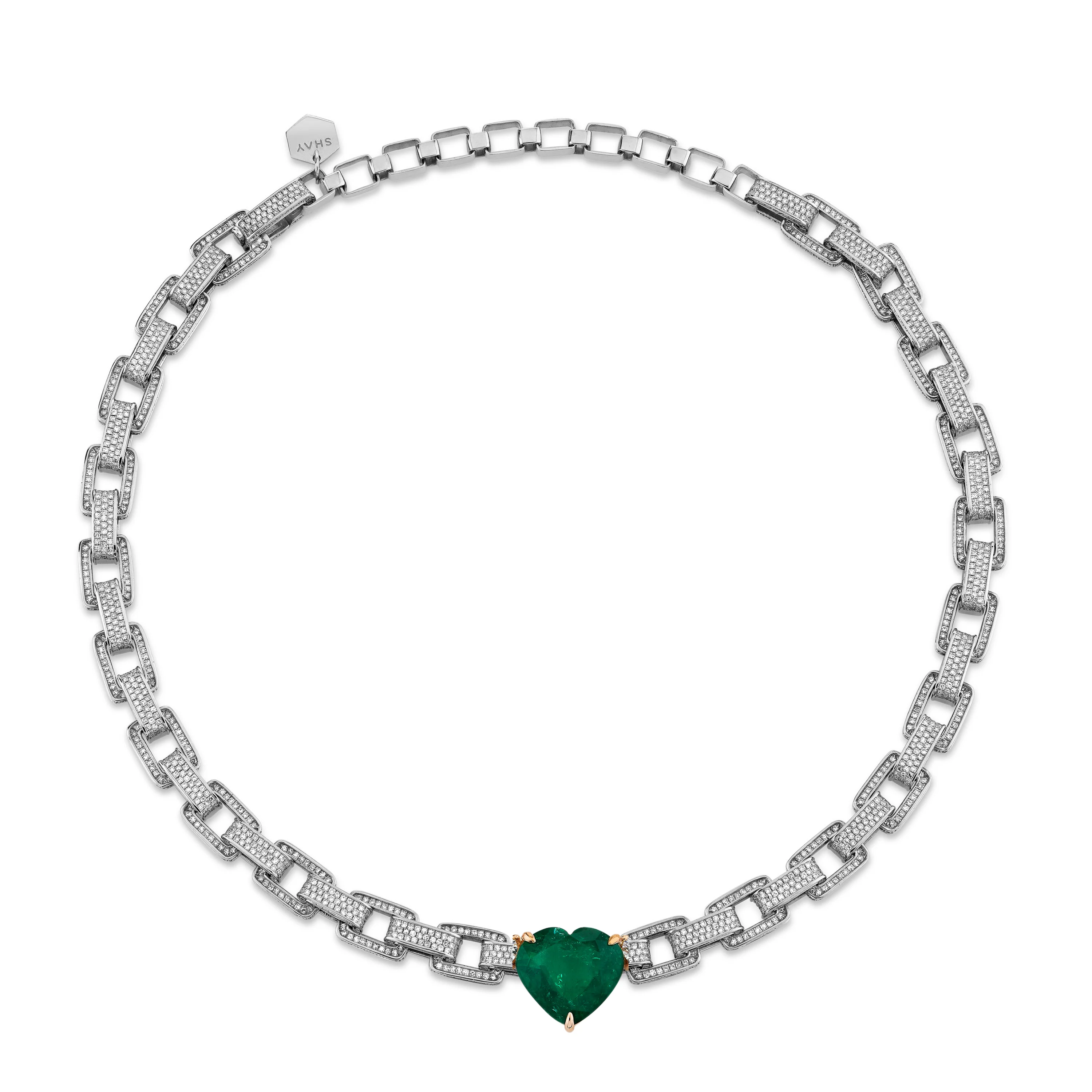EMERALD GRAND HEART DECO LINK NECKLACE - Image 3