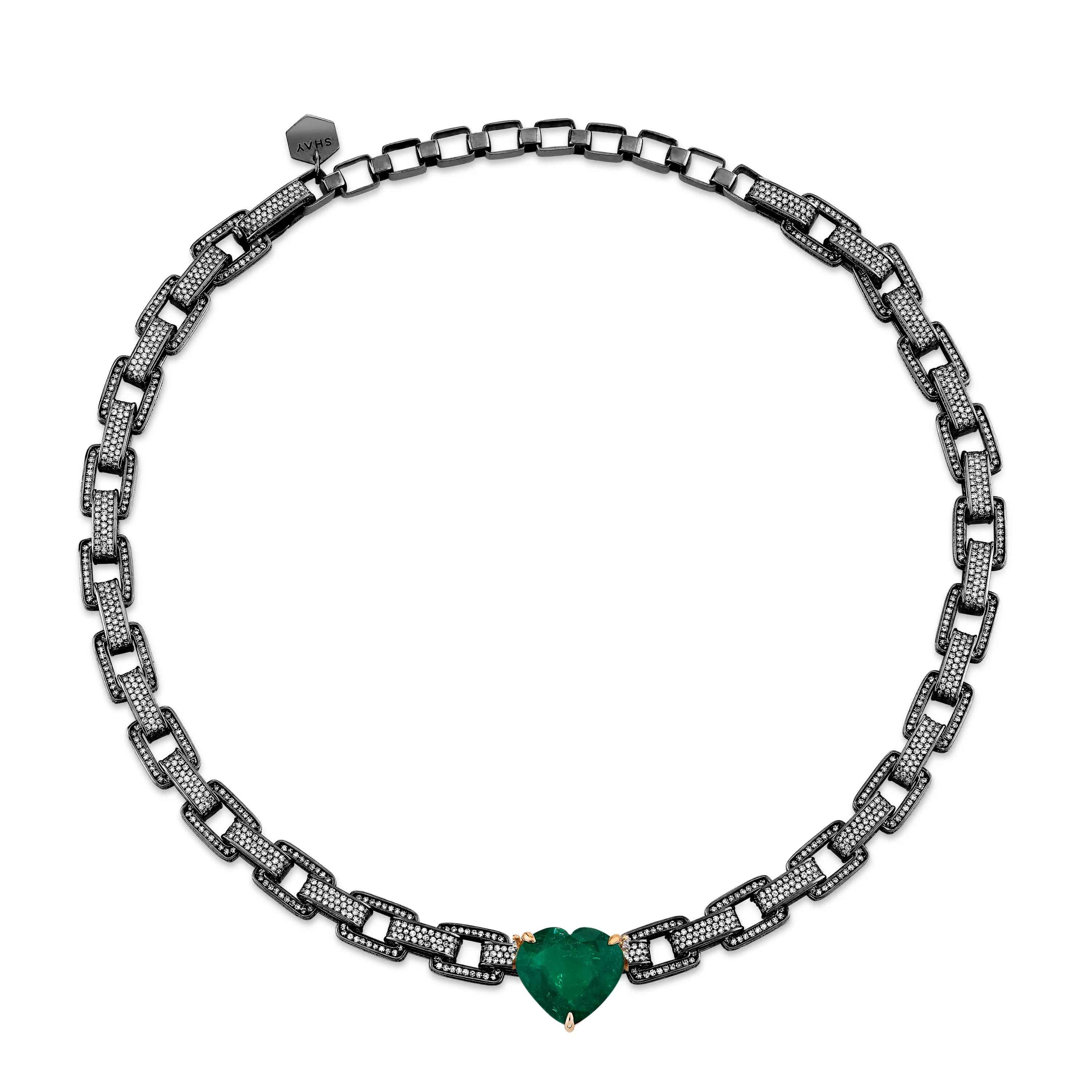 EMERALD GRAND HEART DECO LINK NECKLACE - Image 4