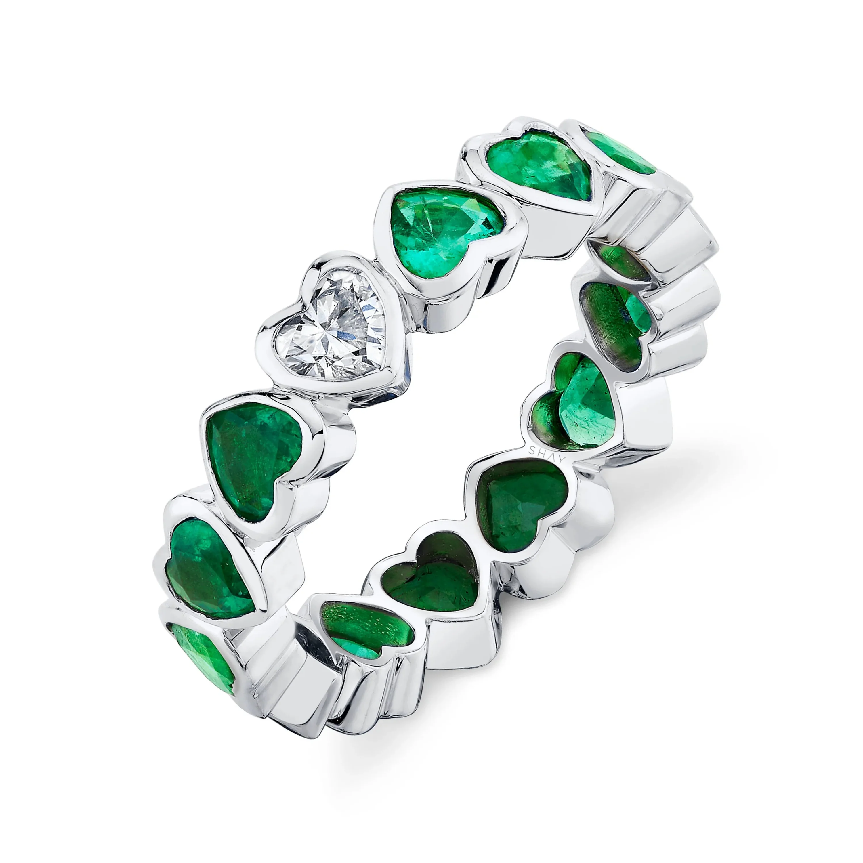 EMERALD & DIAMOND BEZEL HEART BAND - Image 3