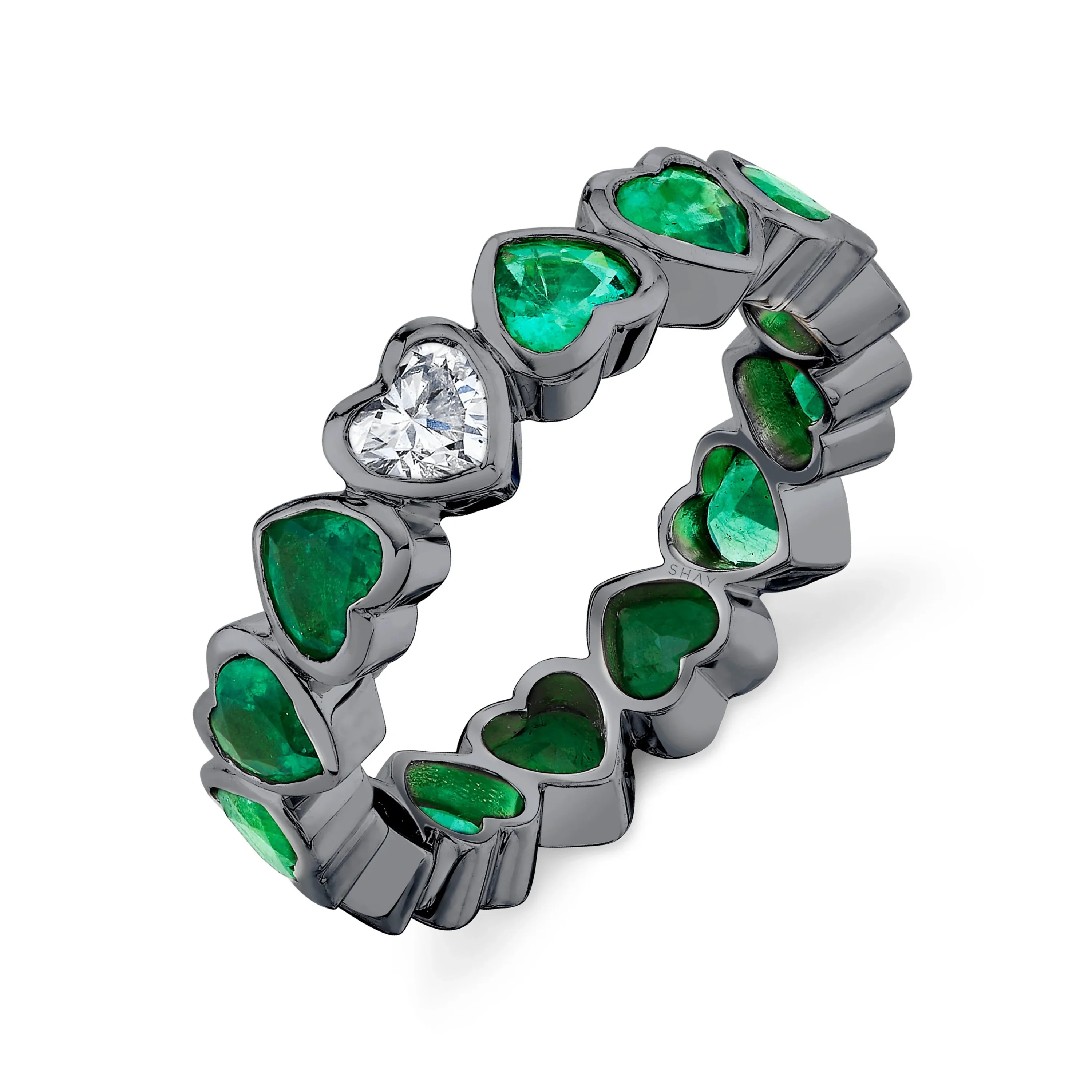 EMERALD & DIAMOND BEZEL HEART BAND - Image 5