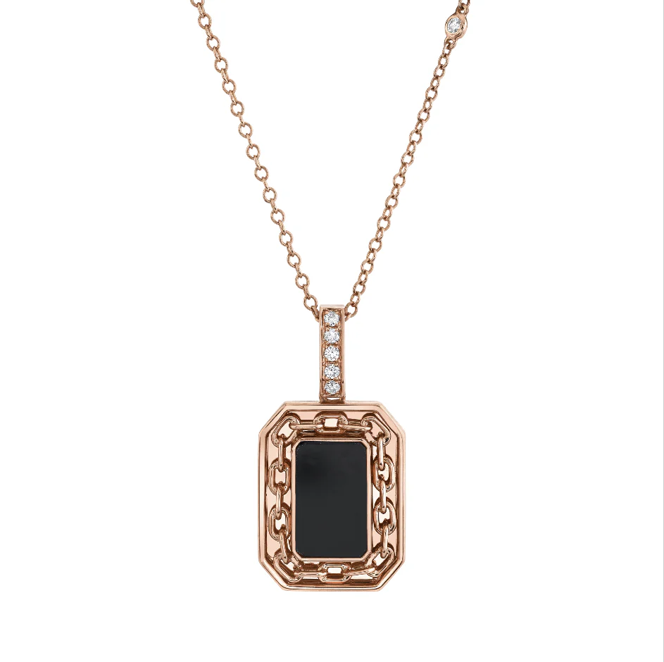BLACK ONYX LINK BORDER DISK NECKLACE - Image 3