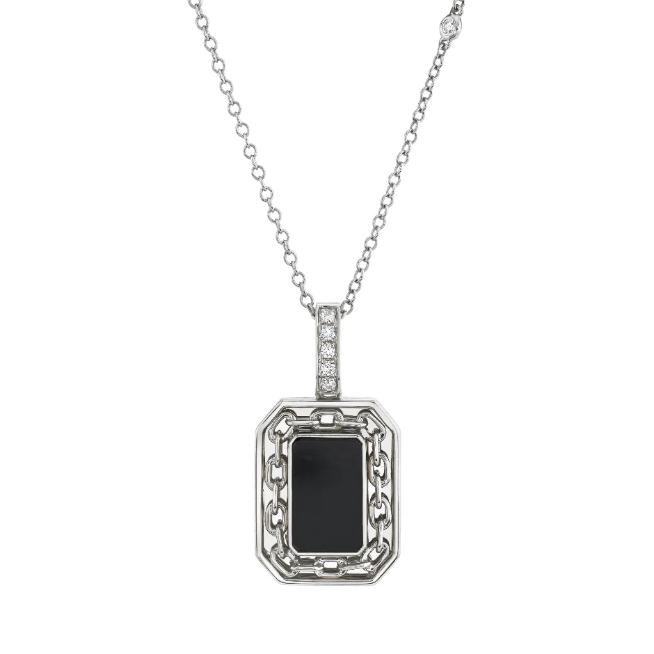 BLACK ONYX LINK BORDER DISK NECKLACE - Image 4
