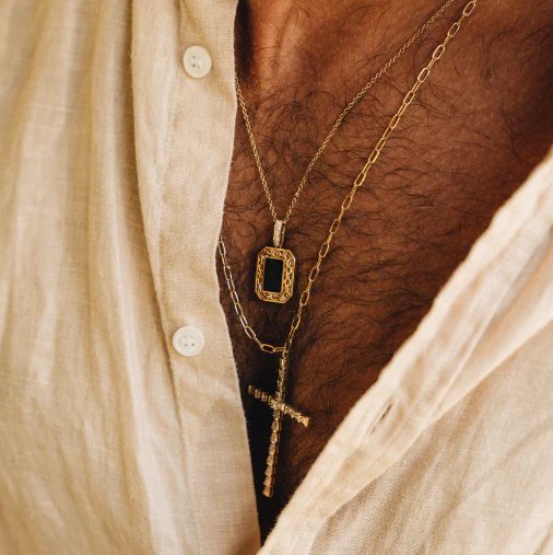 BLACK ONYX LINK BORDER DISK NECKLACE - Image 5