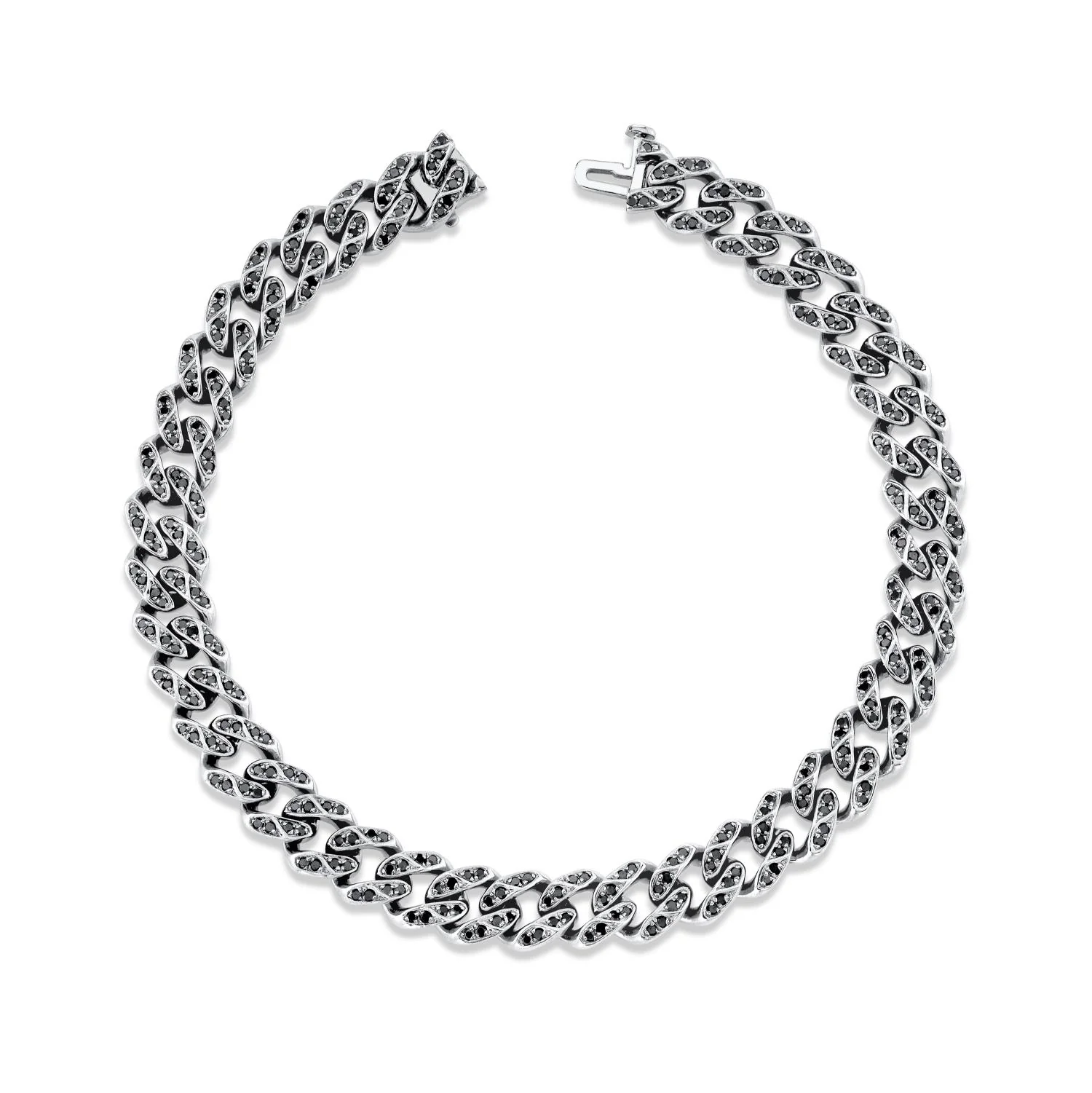 MEN'S BLACK DIAMOND FLAT MEDIUM LINK BRACELET - Image 3