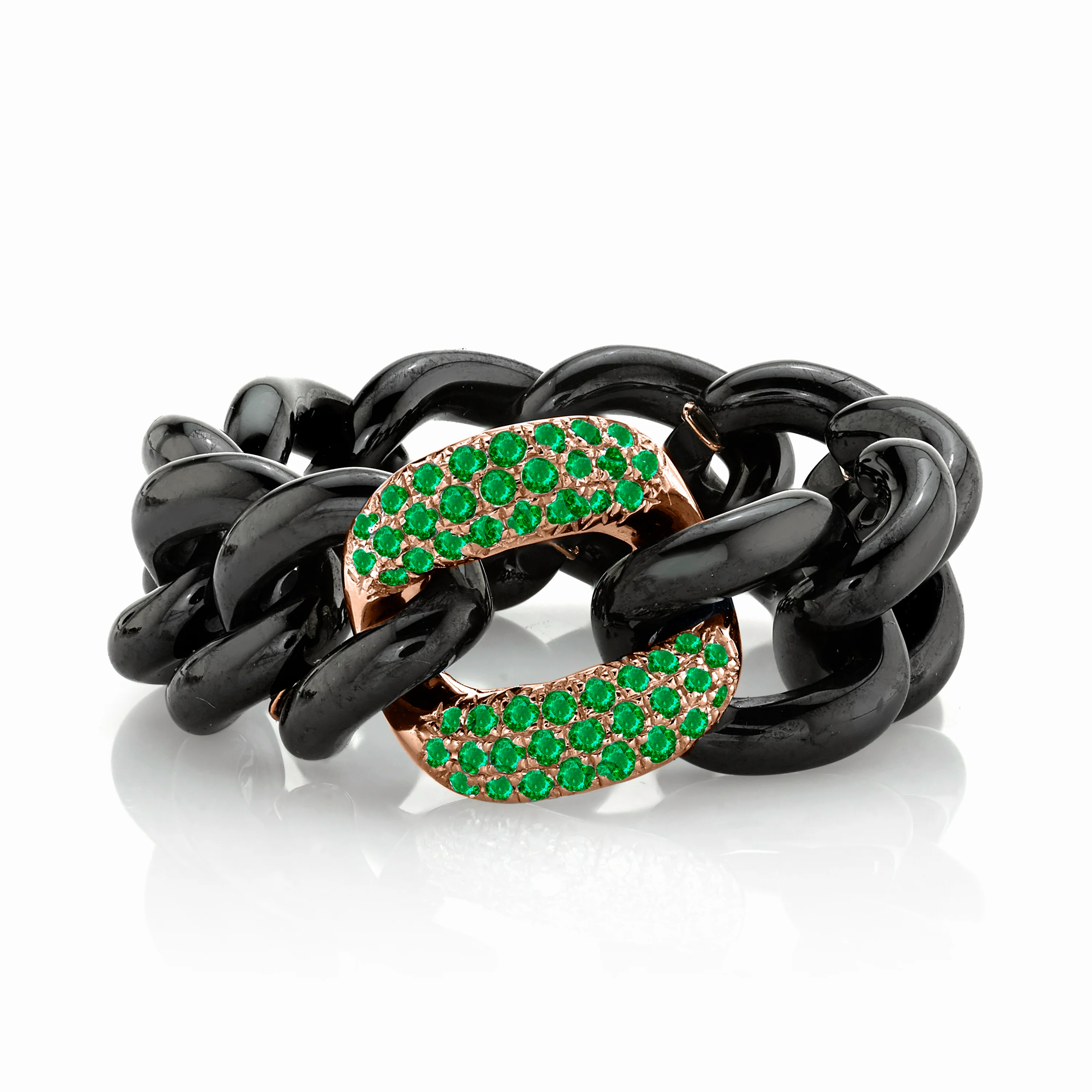 MEN'S EMERALD & BLACK CERAMIC MEDIUM LINK RING - Image 3