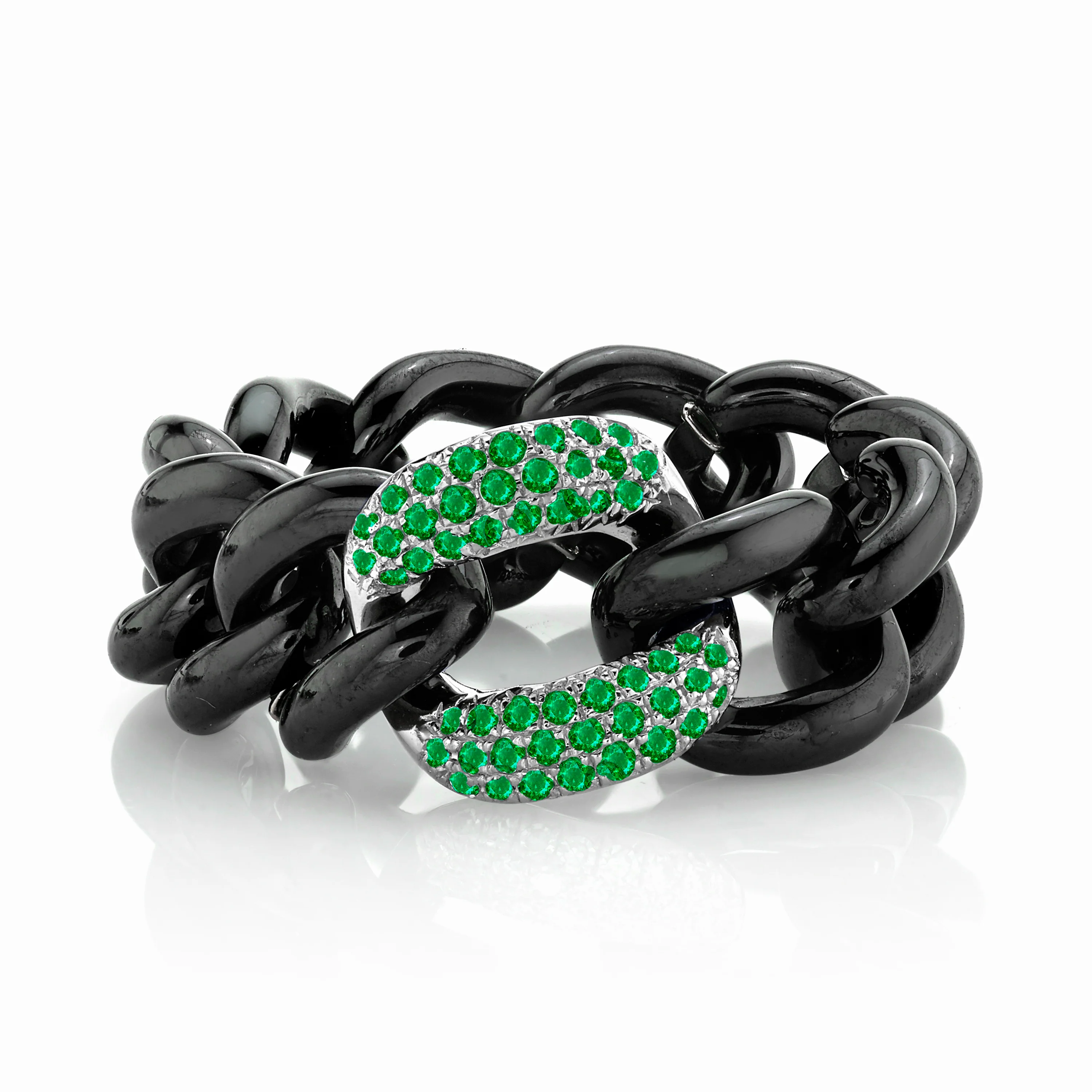MEN'S EMERALD & BLACK CERAMIC MEDIUM LINK RING - Image 4
