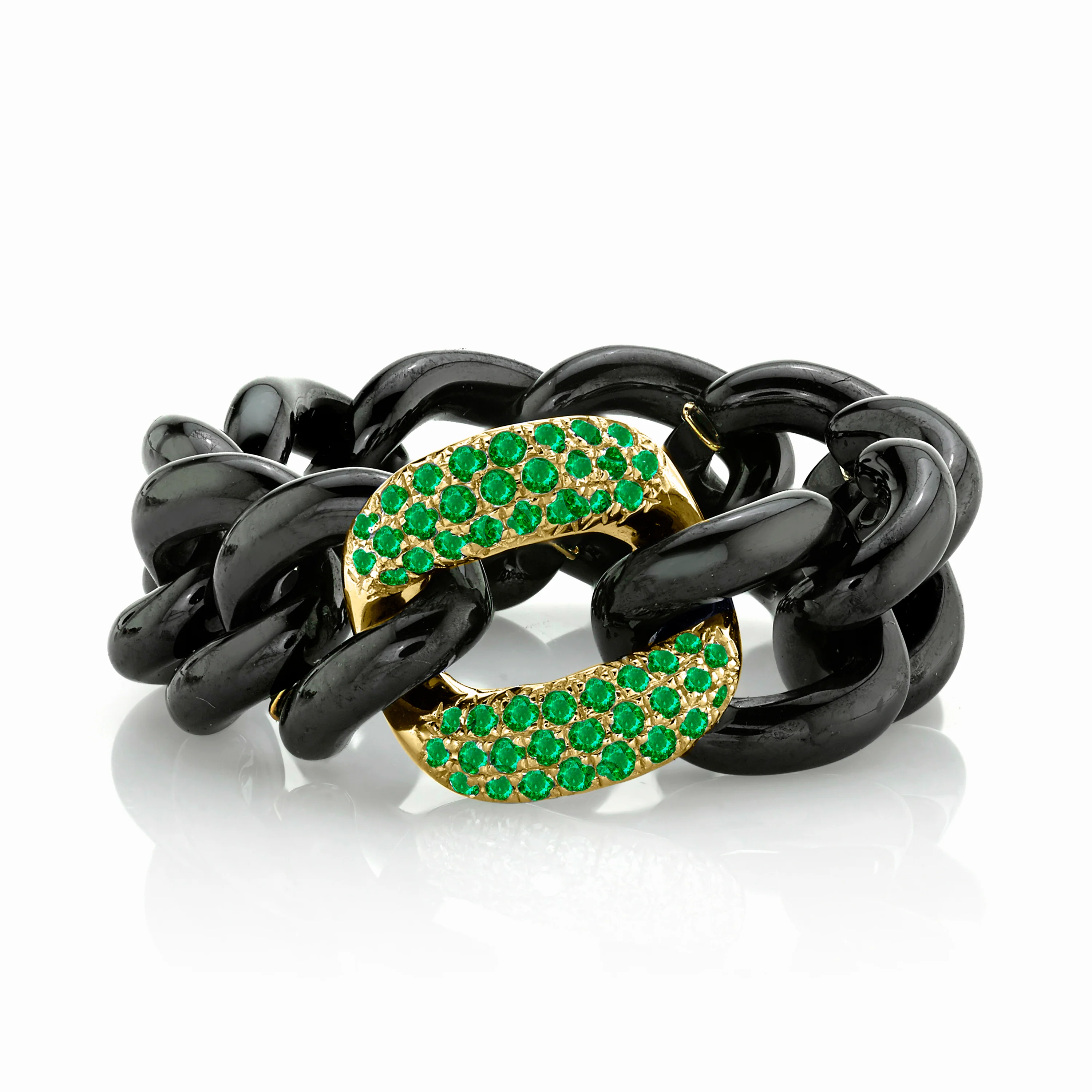 MEN'S EMERALD & BLACK CERAMIC MEDIUM LINK RING - Image 5