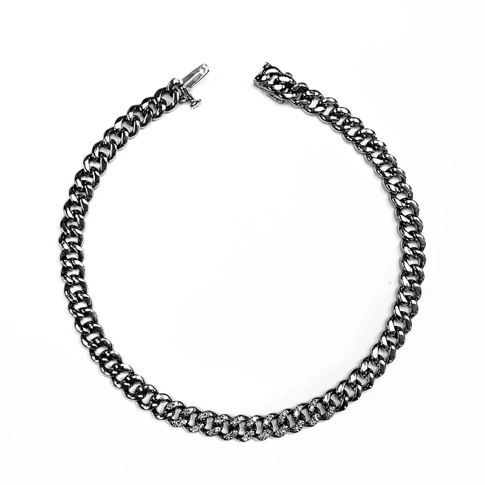 MEN'S DIAMOND PARTIAL PAVE FLAT MINI LINK BRACELET - Image 4