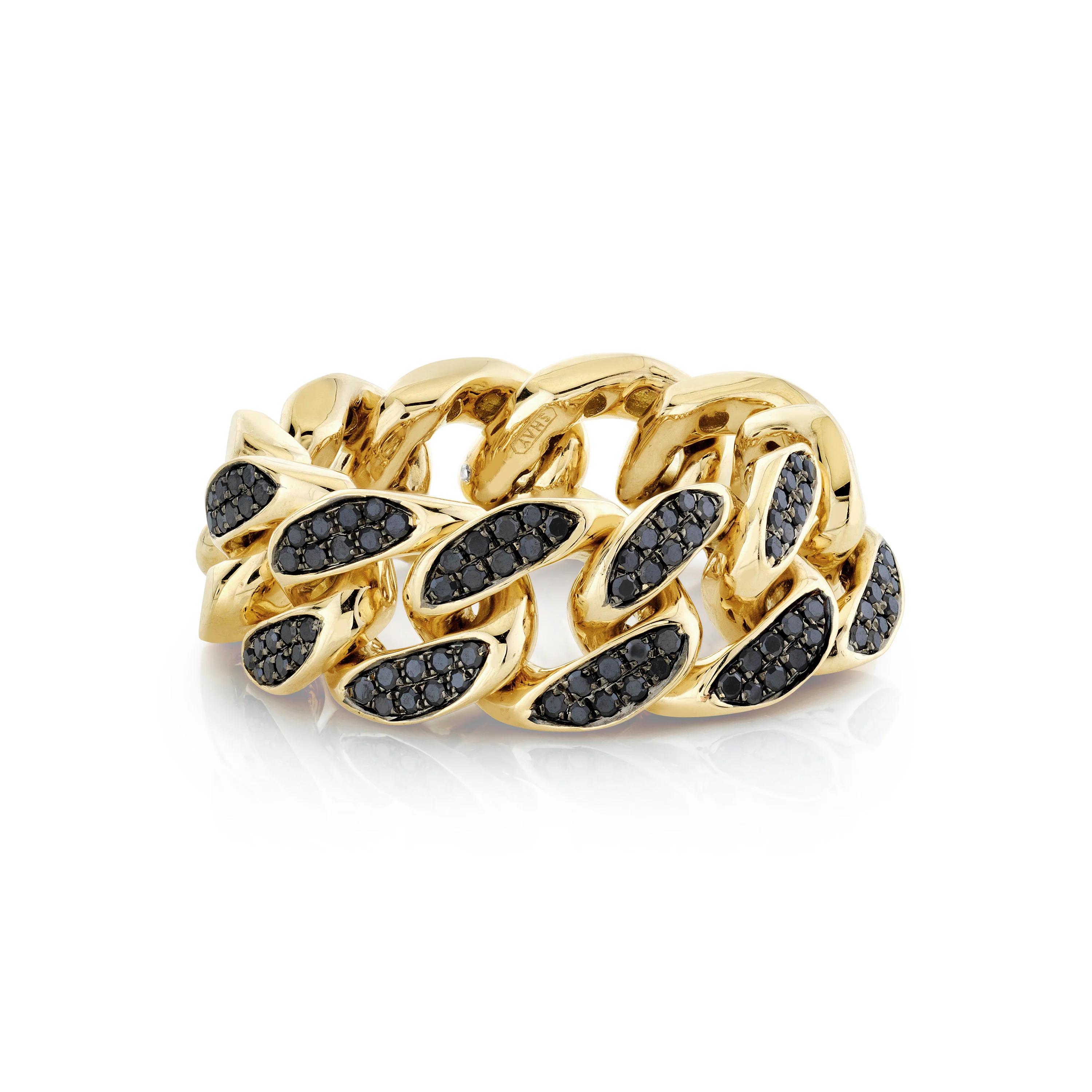 MEN'S PARTIAL PAVE BLACK DIAMOND FLAT LINK RING - Image 3
