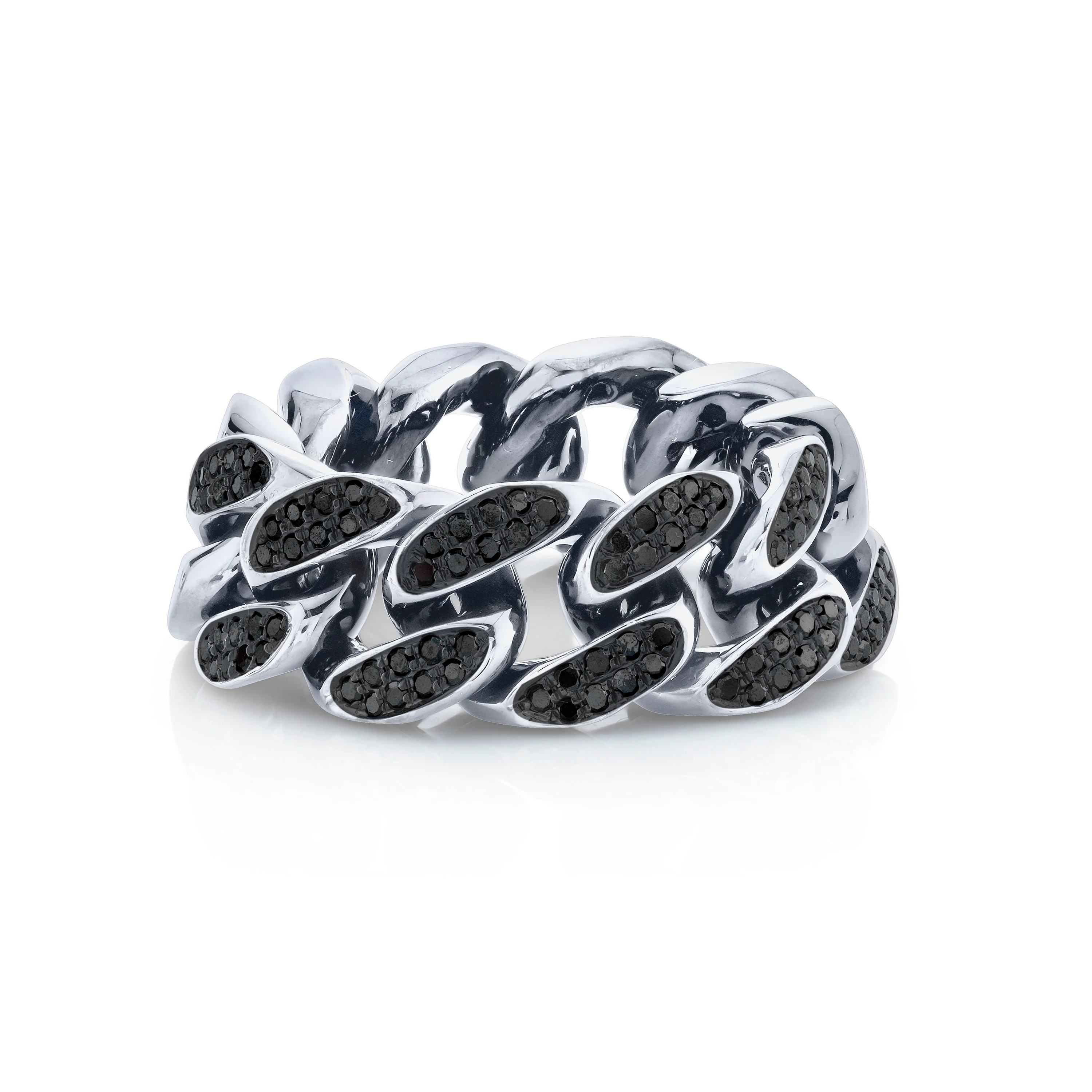 MEN'S PARTIAL PAVE BLACK DIAMOND FLAT LINK RING - Image 5