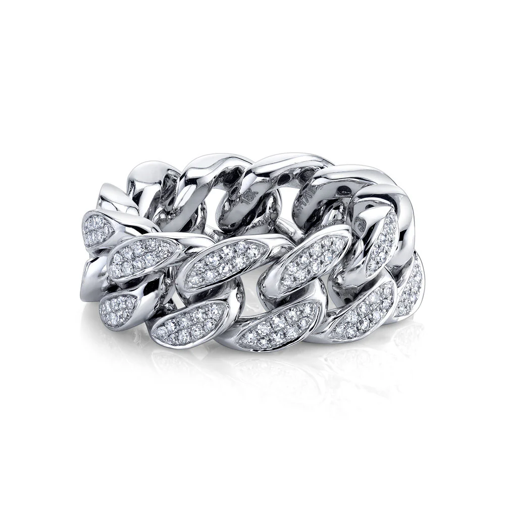 MEN'S PARTIAL PAVE DIAMOND FLAT LINK RING - Image 4