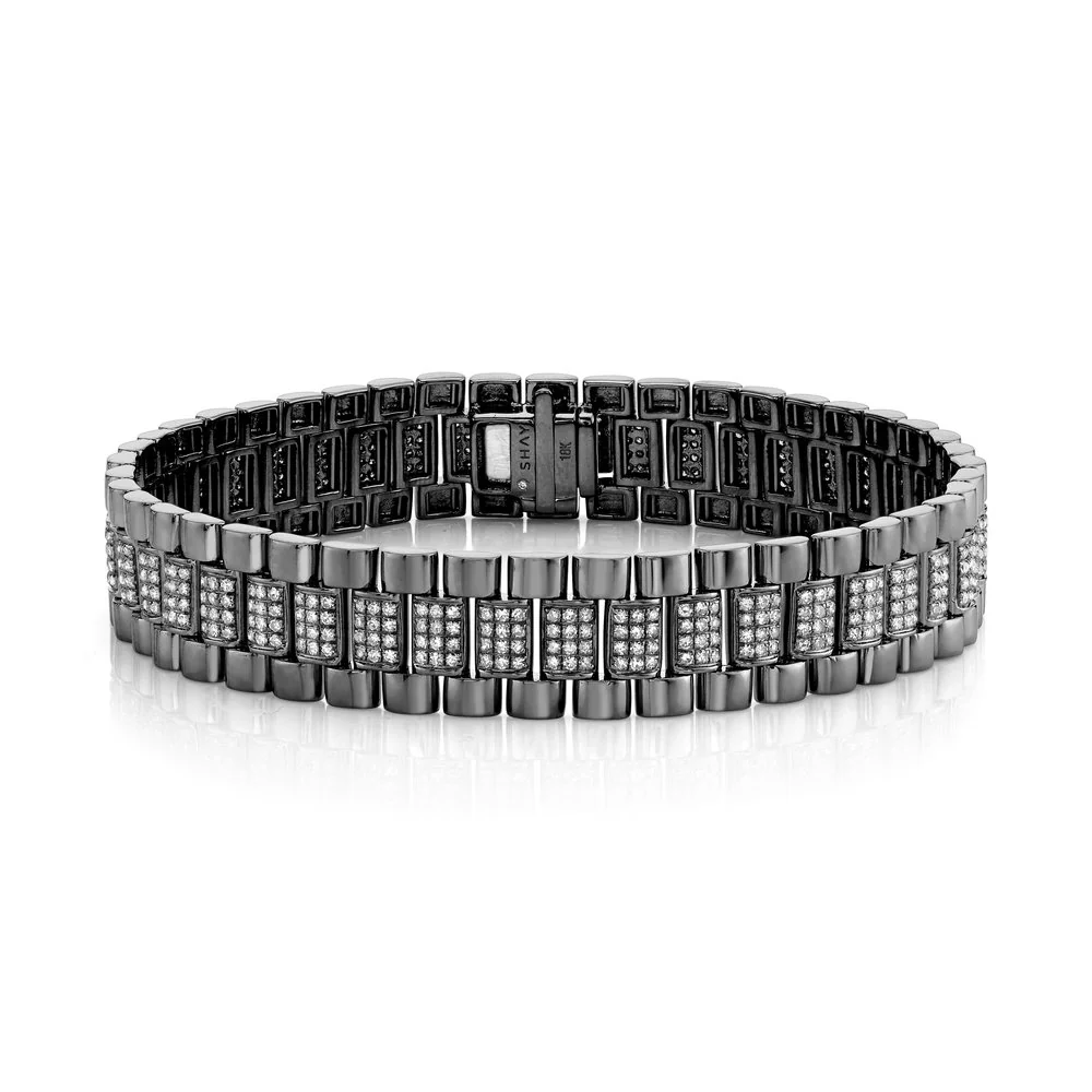 MEN'S DIAMOND PARTIAL PAVE RAIL LINK BRACELET - Image 5