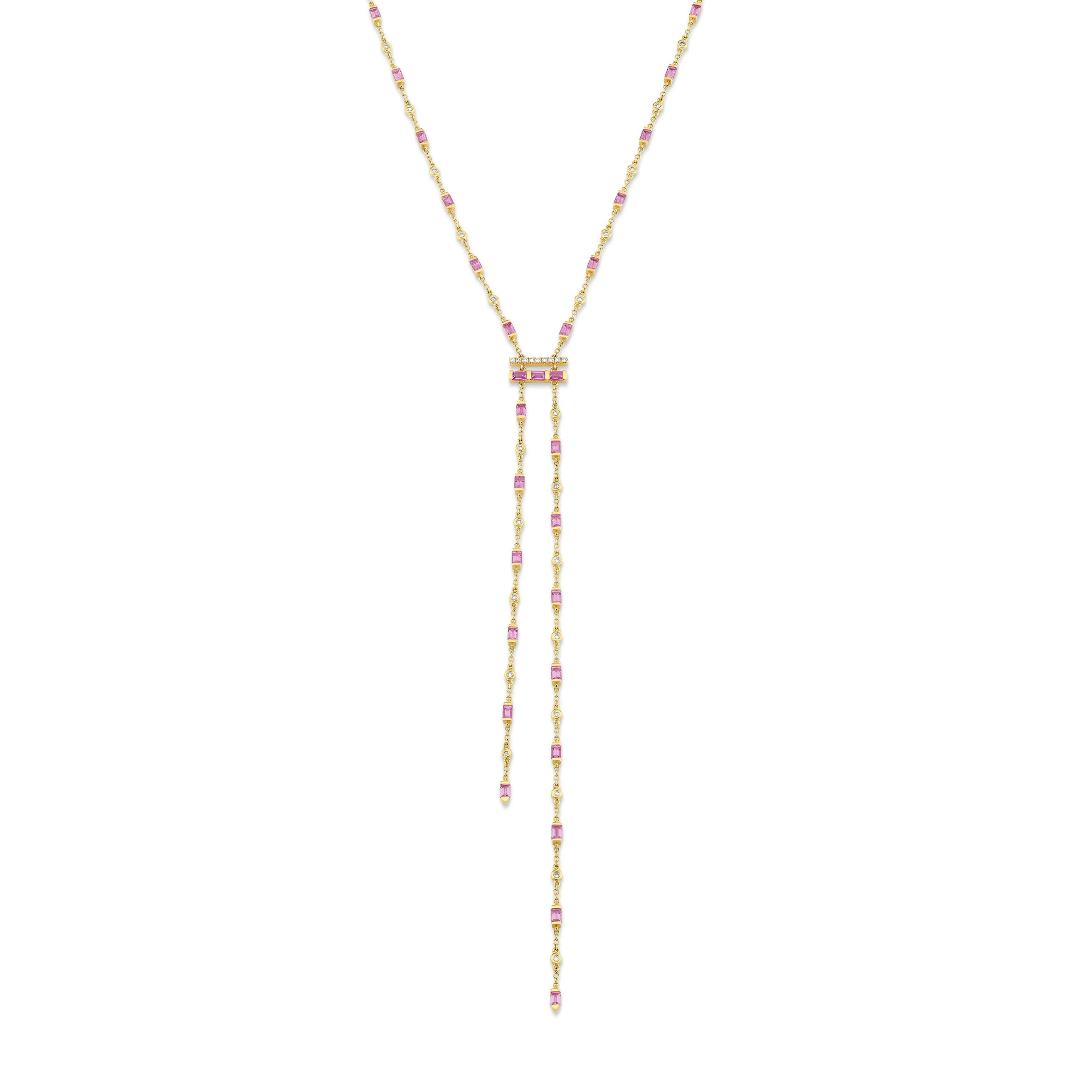 PINK SAPPHIRE & DIAMOND CASCADE Y NECKLACE - Image 4