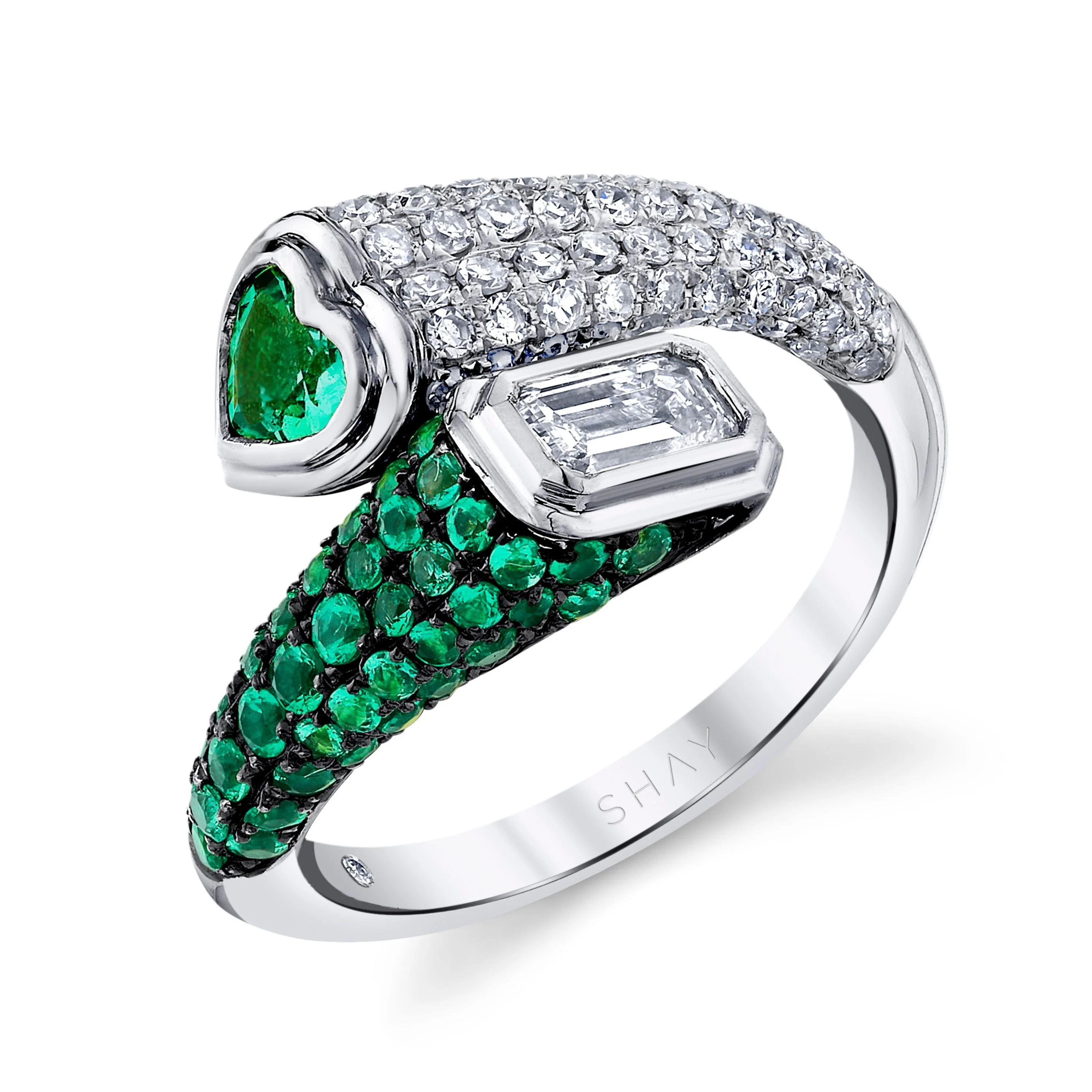 READY TO SHIP EMERALD & DIAMOND BYPASS PINKY RING - Image 3