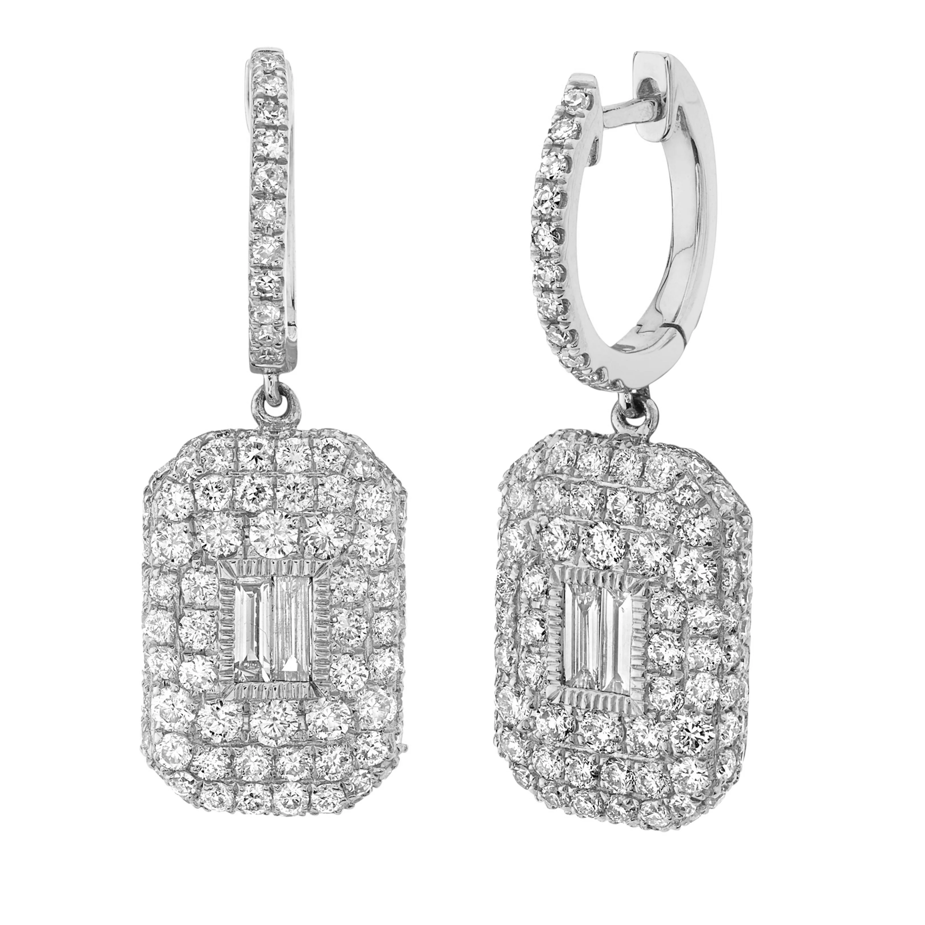 READY TO SHIP DIAMOND PAVE BAGUETTE DROP EARRINGS - Image 3