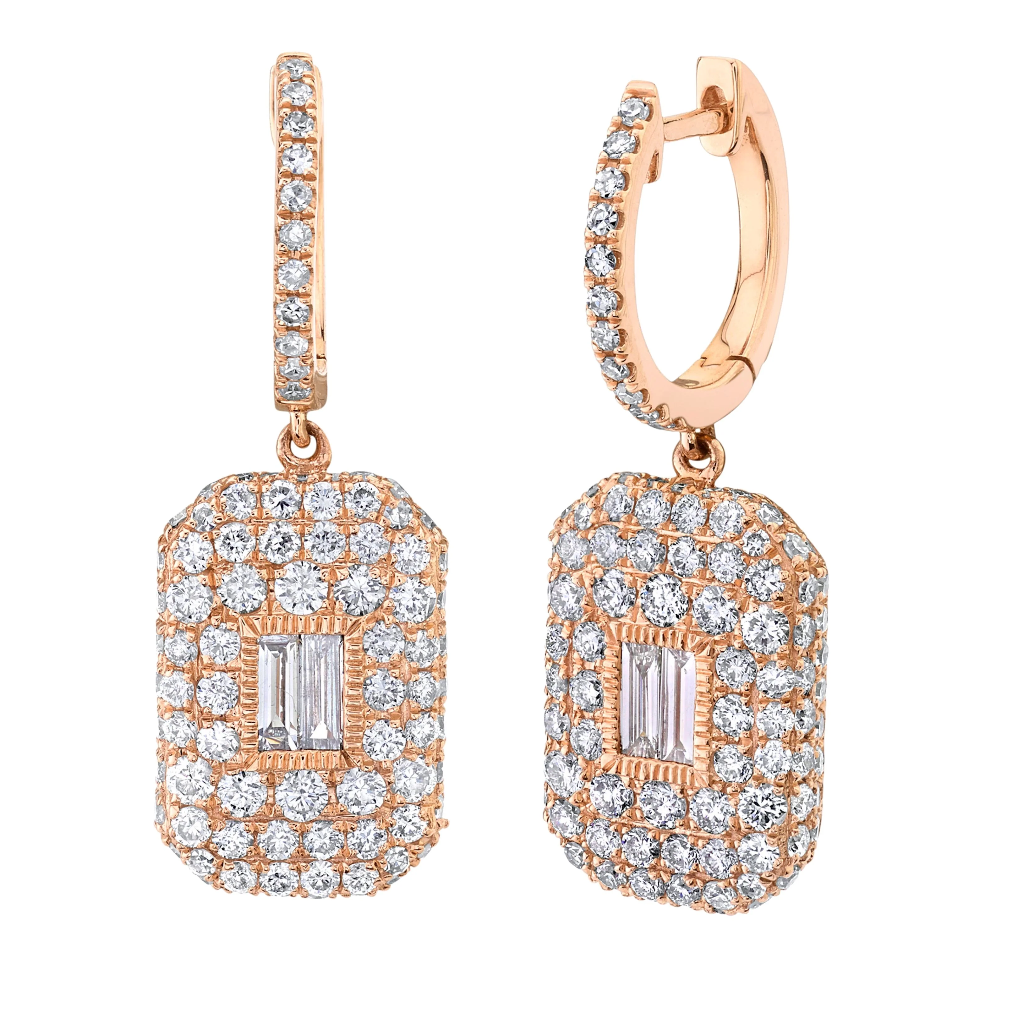 READY TO SHIP DIAMOND PAVE BAGUETTE DROP EARRINGS - Image 4