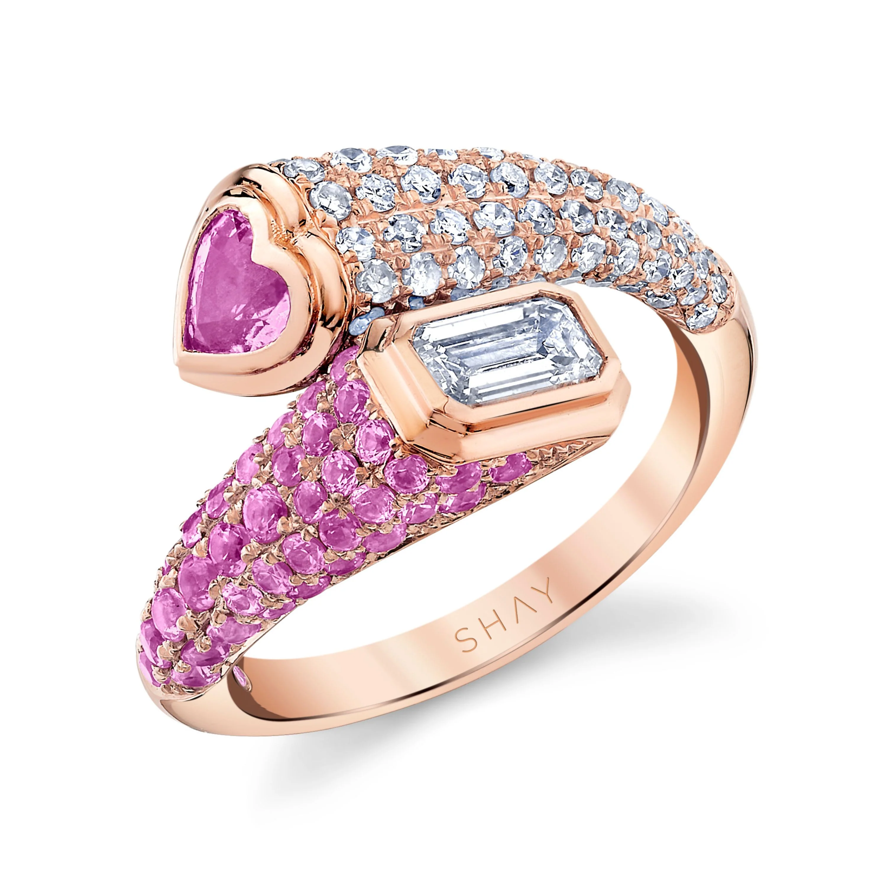 READY TO SHIP PINK SAPPHIRE & DIAMOND BYPASS PINKY RING - Image 3