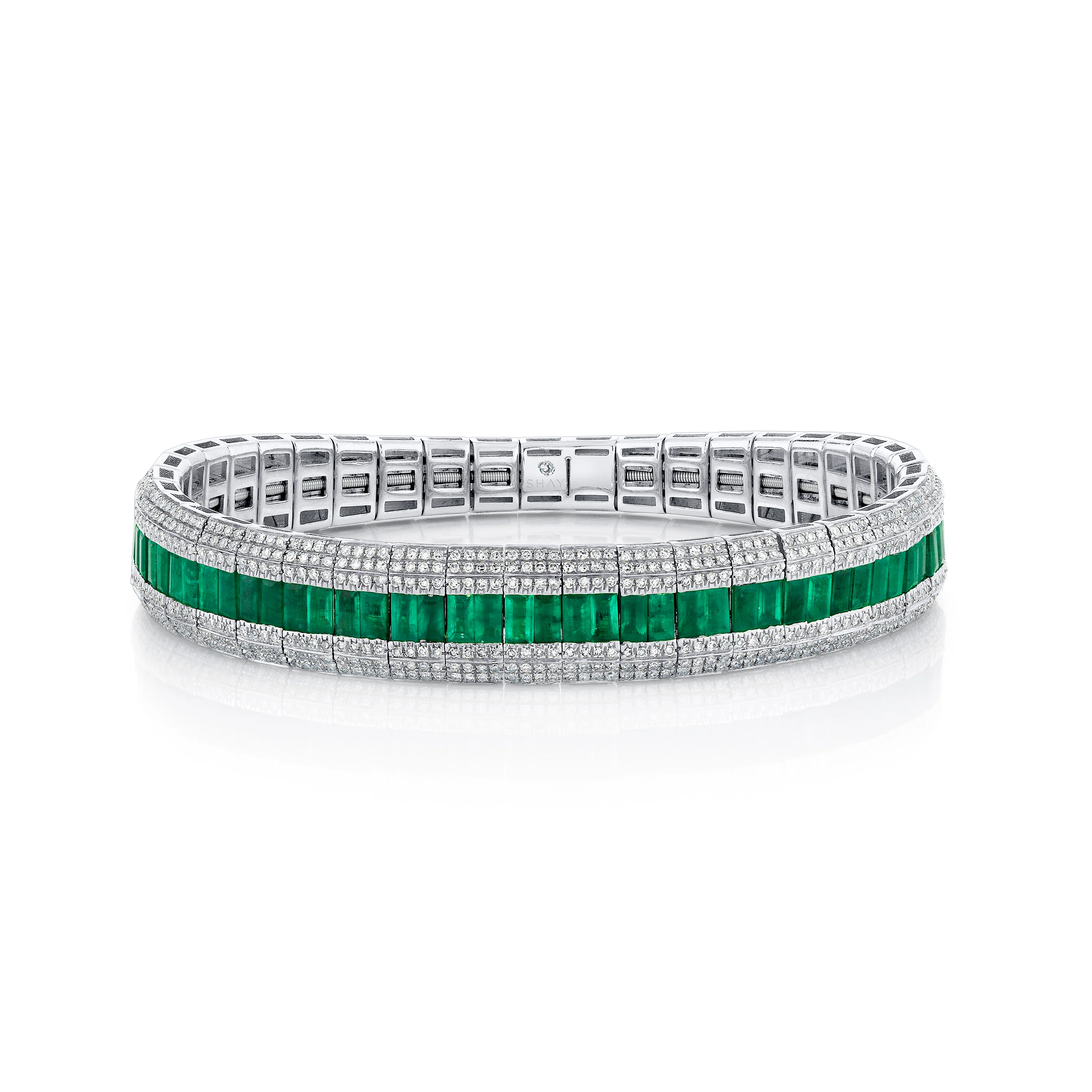 READY TO SHIP EMERALD & DIAMOND STRETCH BRACELET - Image 4