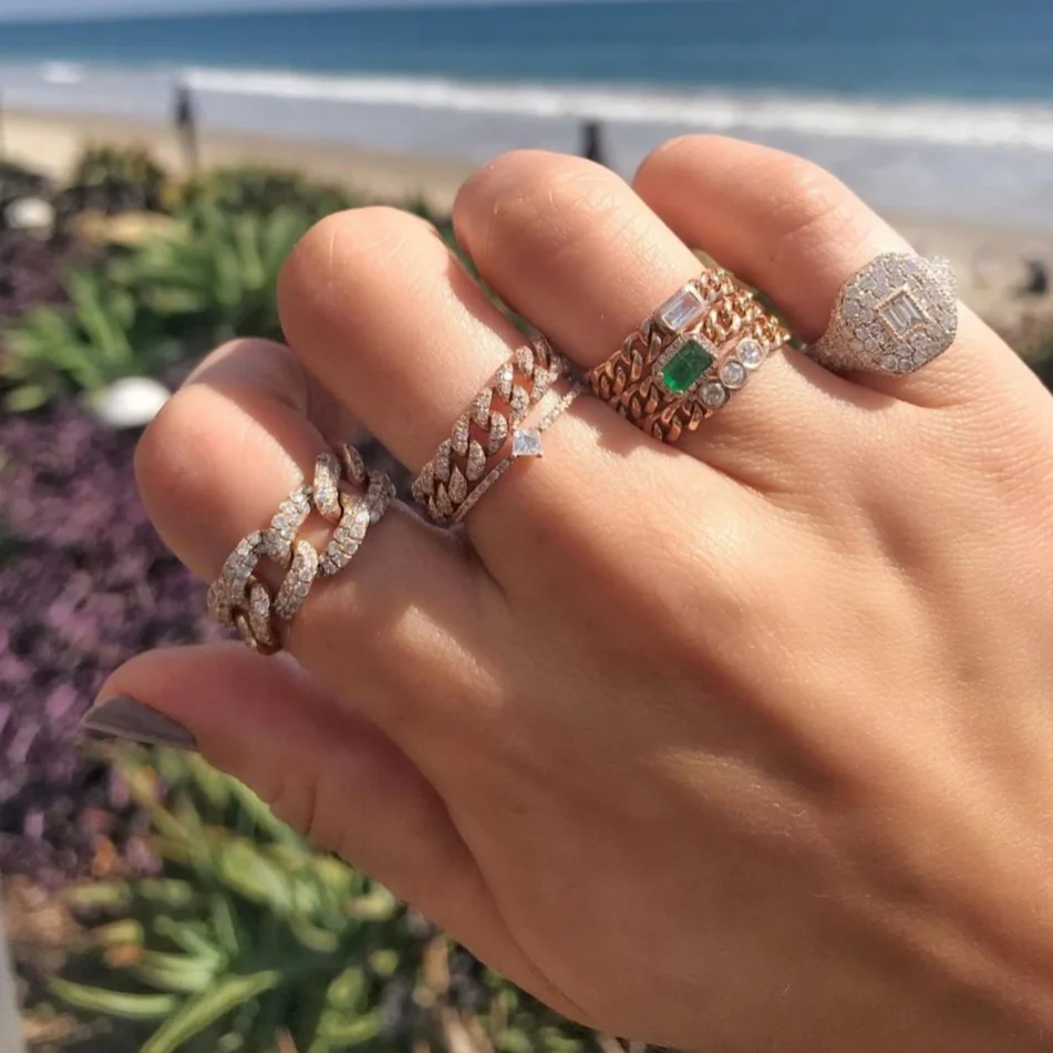 READY TO SHIP EMERALD RECTANGLE BABY LINK RING - Image 4