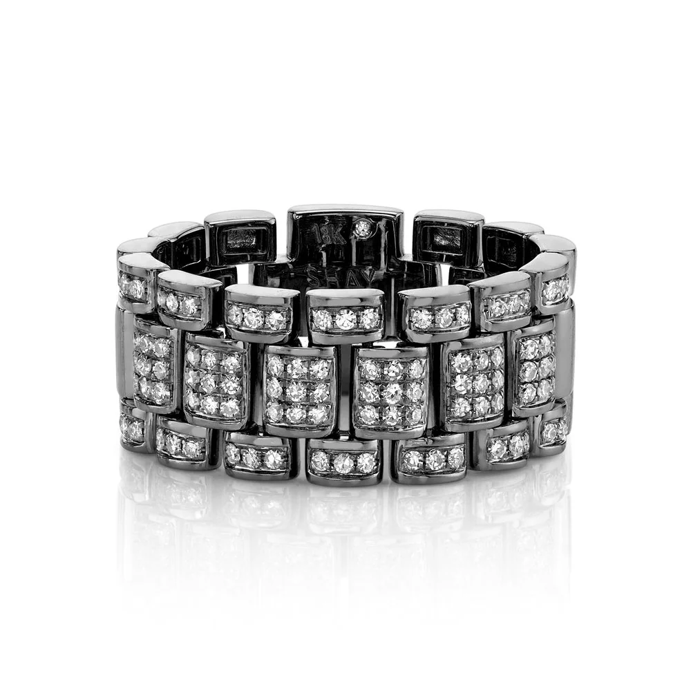 MEN'S DIAMOND PARTIAL PAVE RAIL LINK RING, 10mm - Image 5