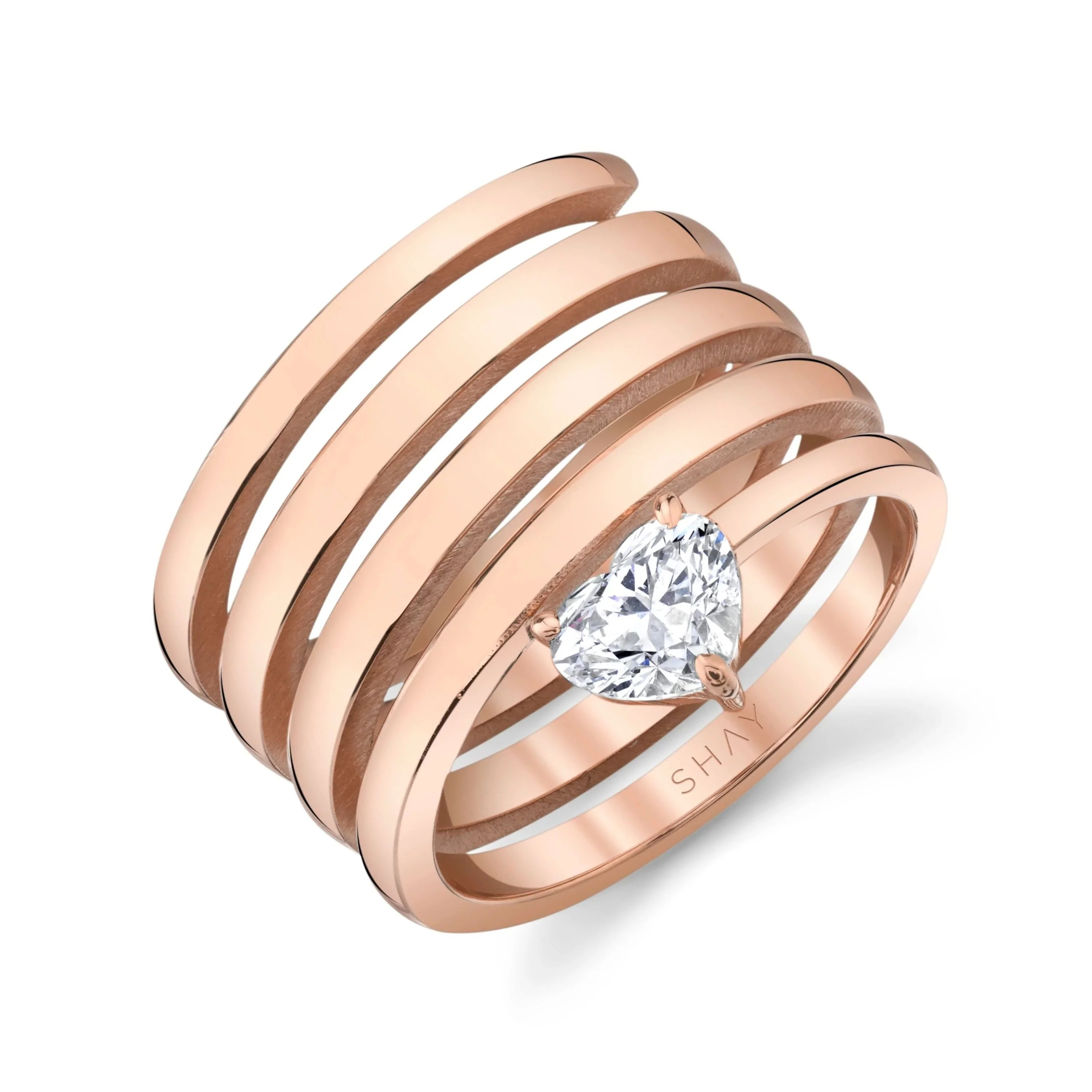 READY TO SHIP SOLID GOLD DIAMOND HEART SPIRAL RING - Image 3