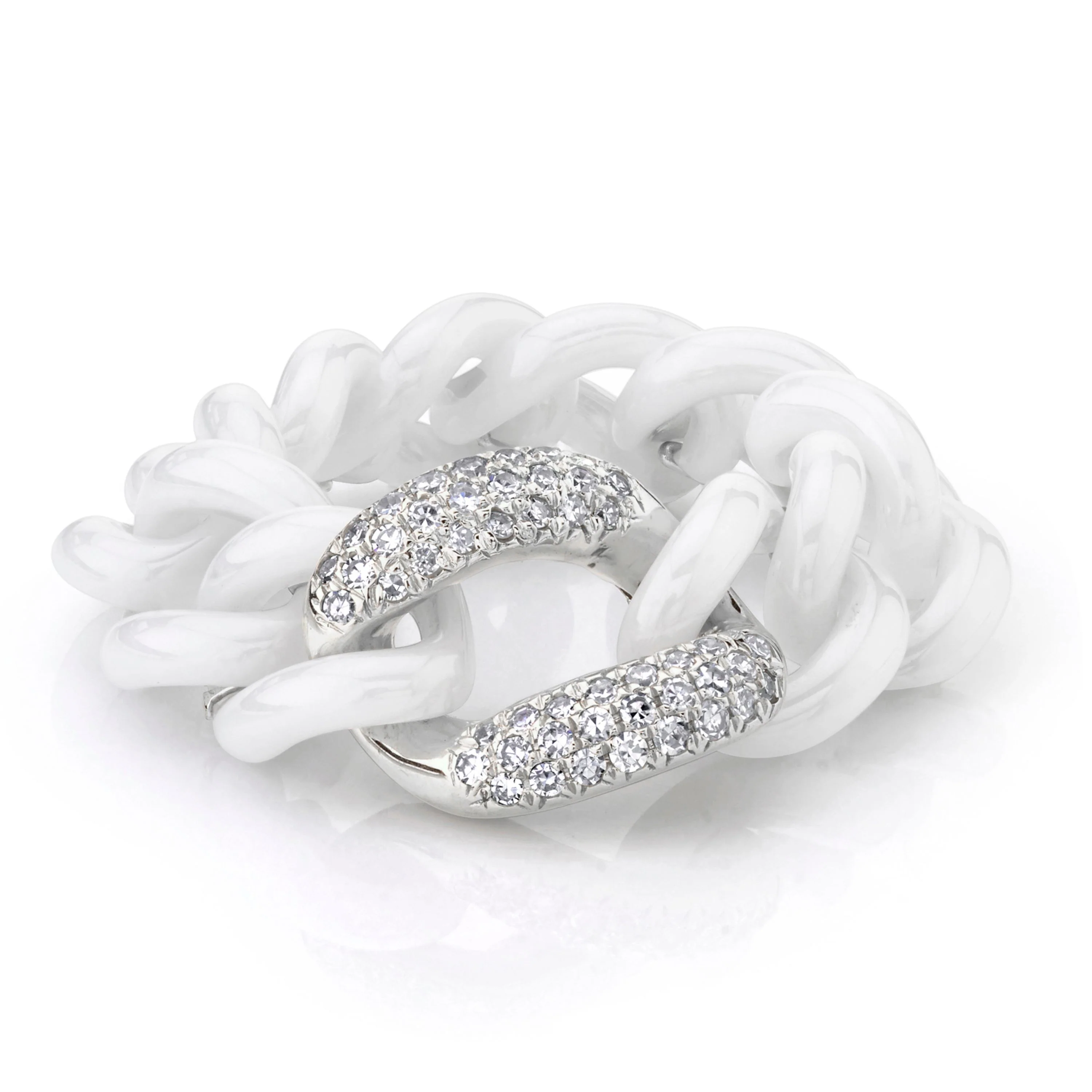 READY TO SHIP DIAMOND & WHITE CERAMIC MEDIUM LINK RING - Image 3