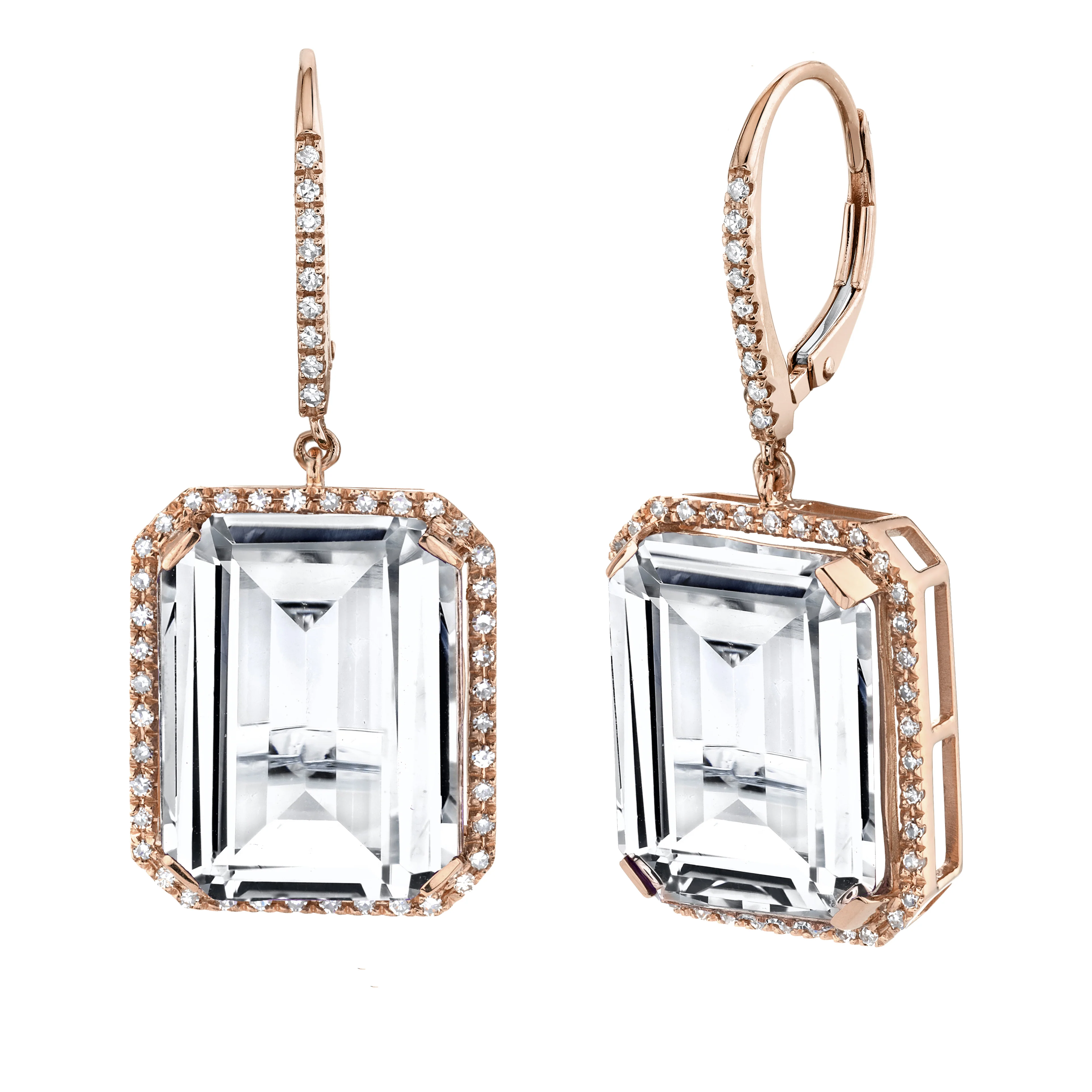 READY TO SHIP WHITE TOPAZ & DIAMOND PORTRAIT EARRINGS - Image 4