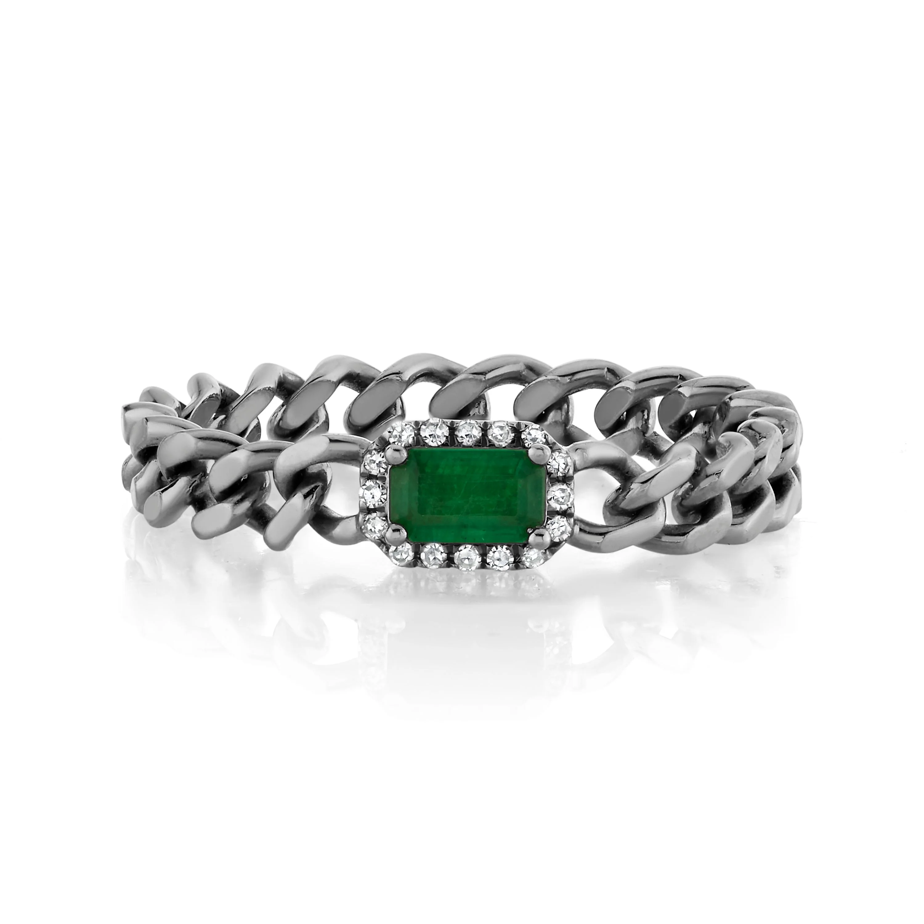 RECTANGLE EMERALD BABY LINK RING - Image 5
