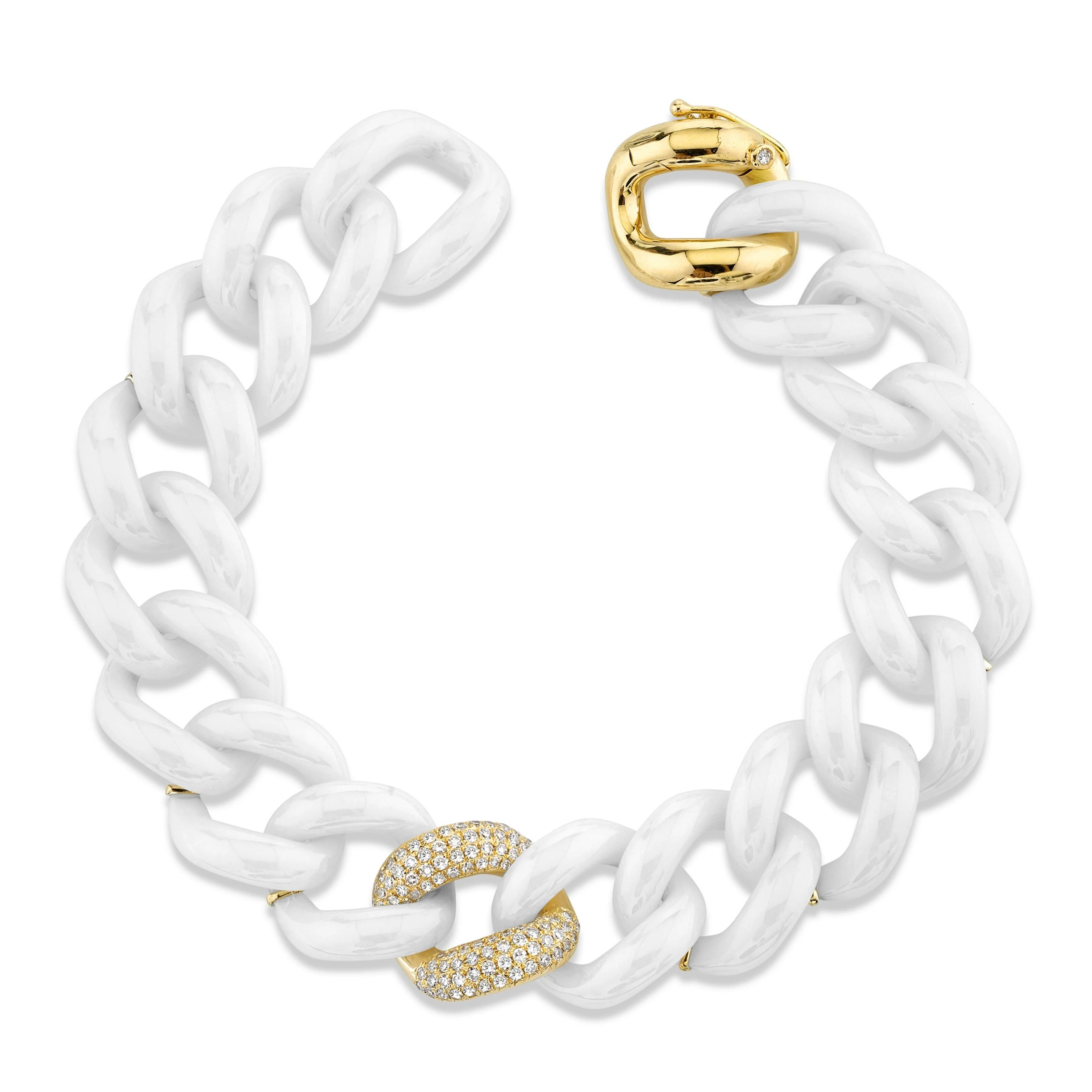 WHITE CERAMIC SINGLE PAVE JUMBO LINK BRACELET - Image 3