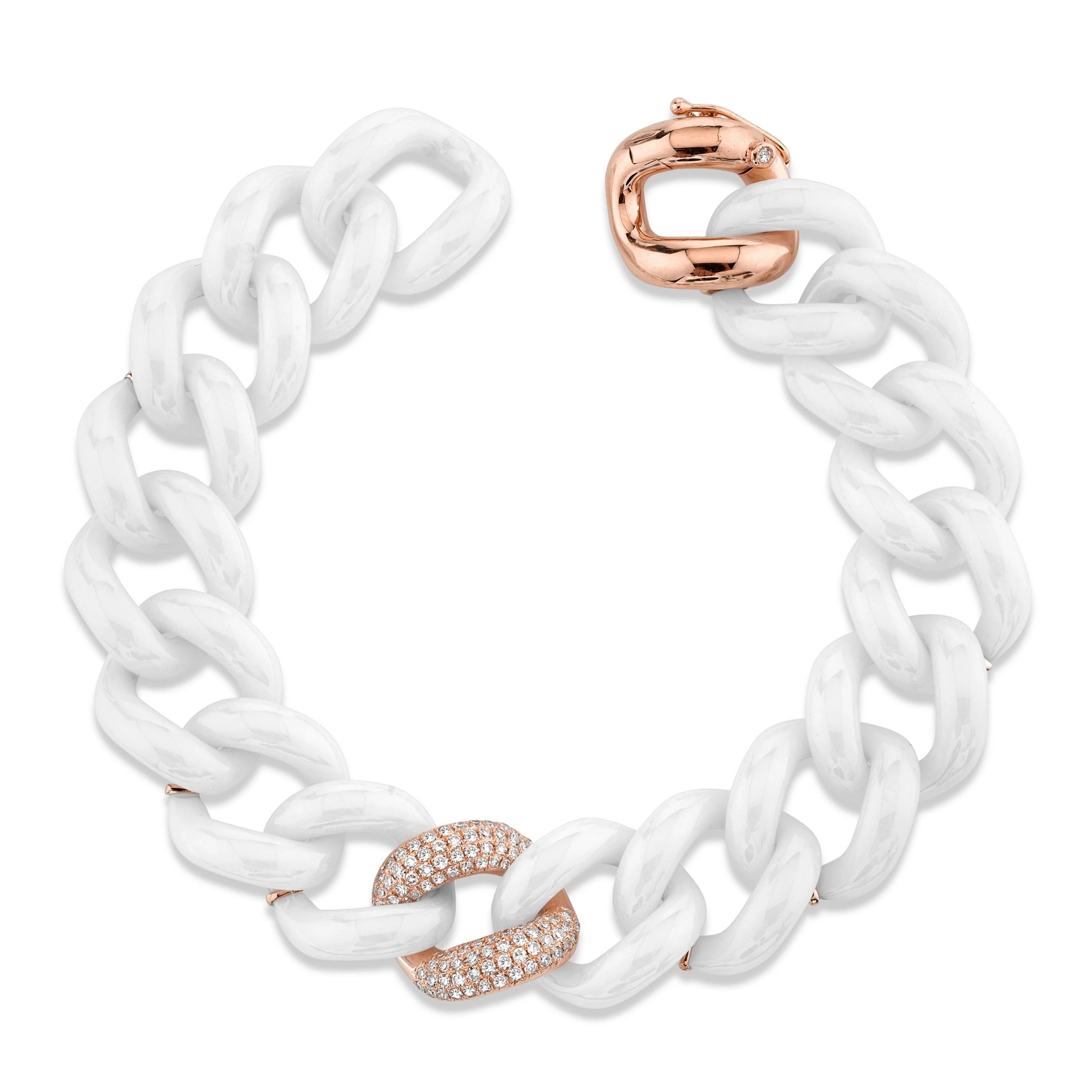 WHITE CERAMIC SINGLE PAVE JUMBO LINK BRACELET - Image 4