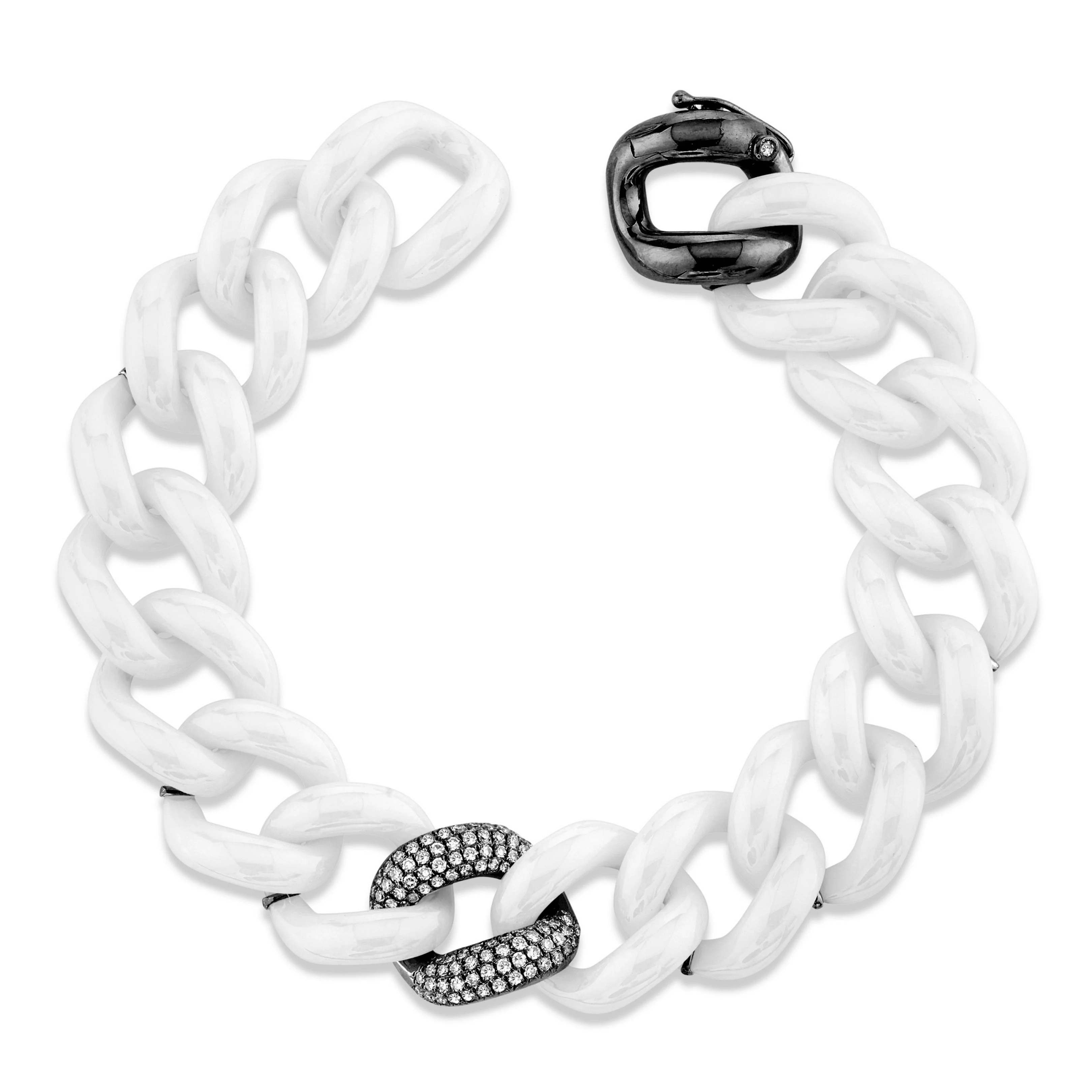 WHITE CERAMIC SINGLE PAVE JUMBO LINK BRACELET - Image 5
